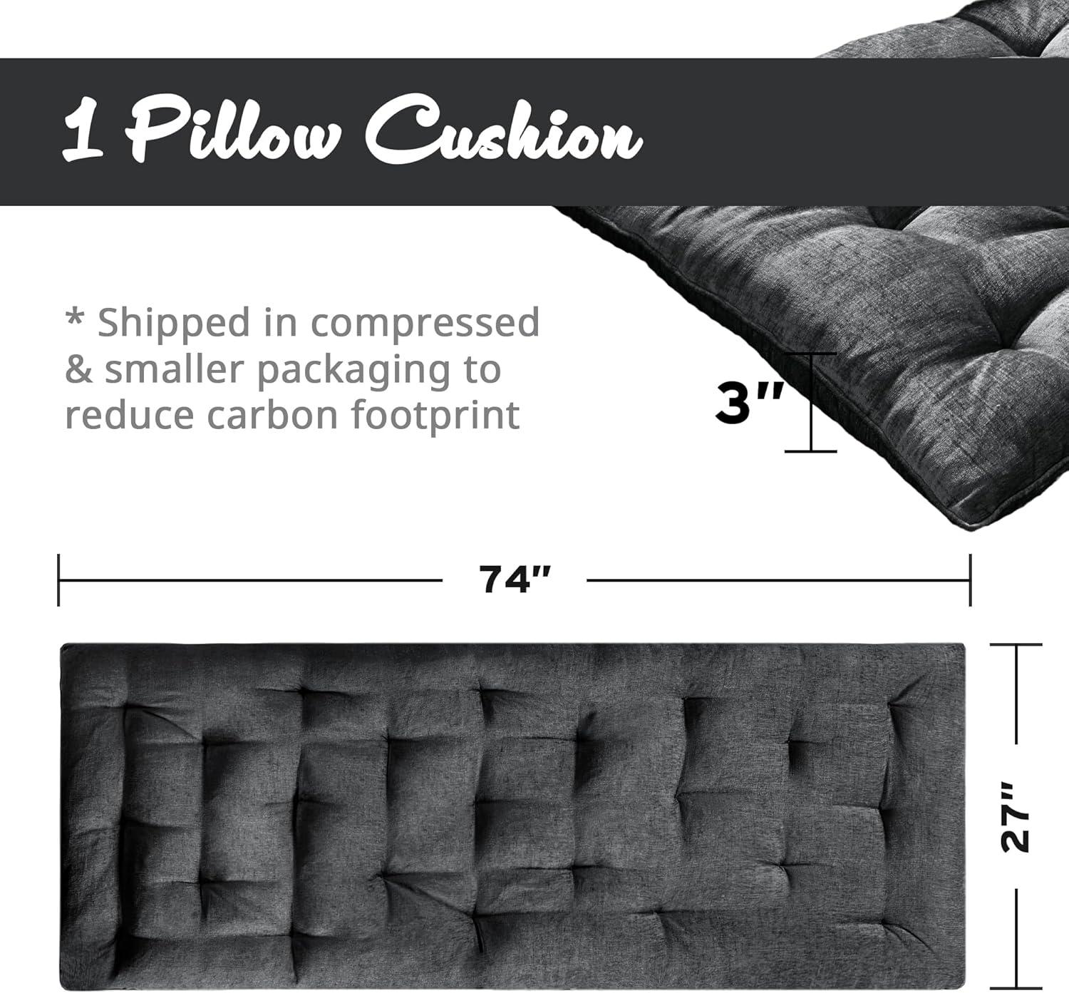 imageIntelligent Design Edelia Foldable Poly Chenille Light Weight Lounge Floor Pillow Cushion Tufted Seat for Meditation Game Playing Yoga Reading with Travel Wrap 74x27 IvoryCharcoal