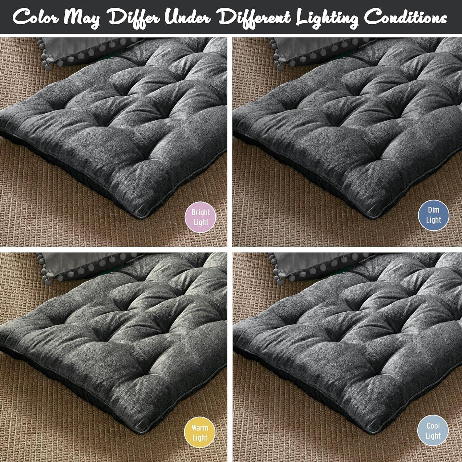 imageIntelligent Design Edelia Foldable Poly Chenille Light Weight Lounge Floor Pillow Cushion Tufted Seat for Meditation Game Playing Yoga Reading with Travel Wrap 74x27 IvoryCharcoal