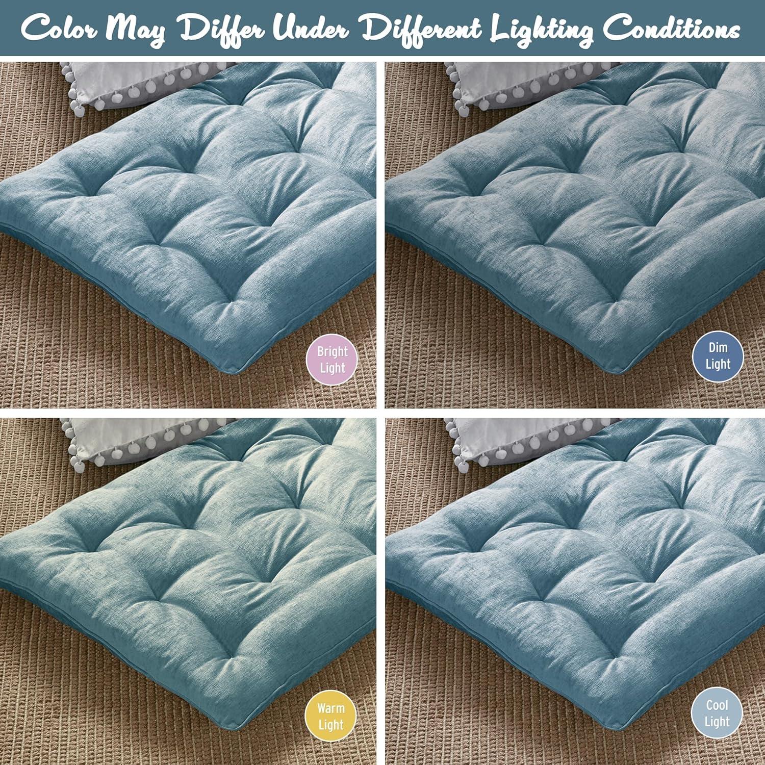 imageIntelligent Design Edelia Foldable Poly Chenille Light Weight Lounge Floor Pillow Cushion Tufted Seat for Meditation Game Playing Yoga Reading with Travel Wrap 74x27 IvoryAqua