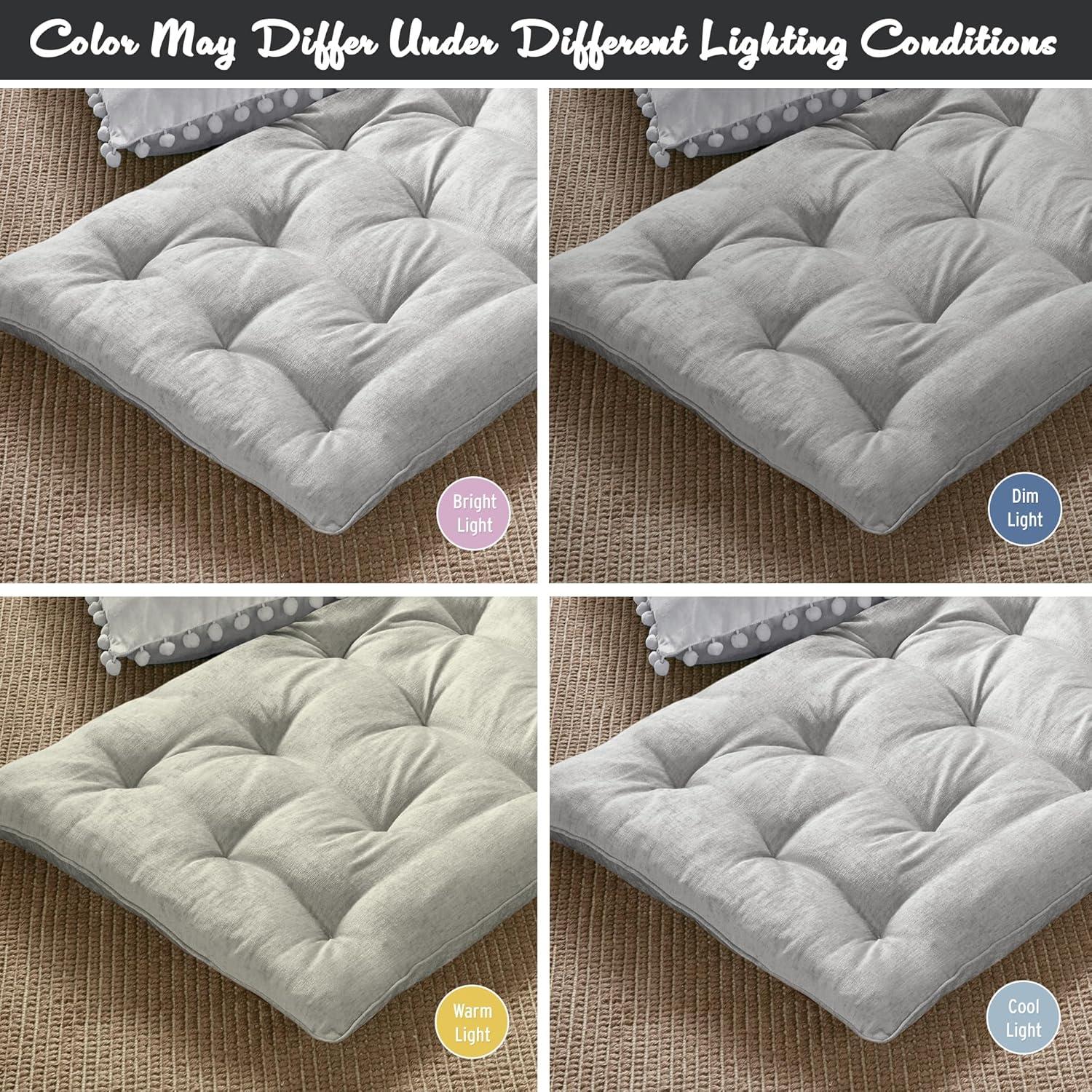 imageIntelligent Design Edelia Foldable Poly Chenille Light Weight Lounge Floor Pillow Cushion Tufted Seat for Meditation Game Playing Yoga Reading with Travel Wrap 74x27 IvoryGray