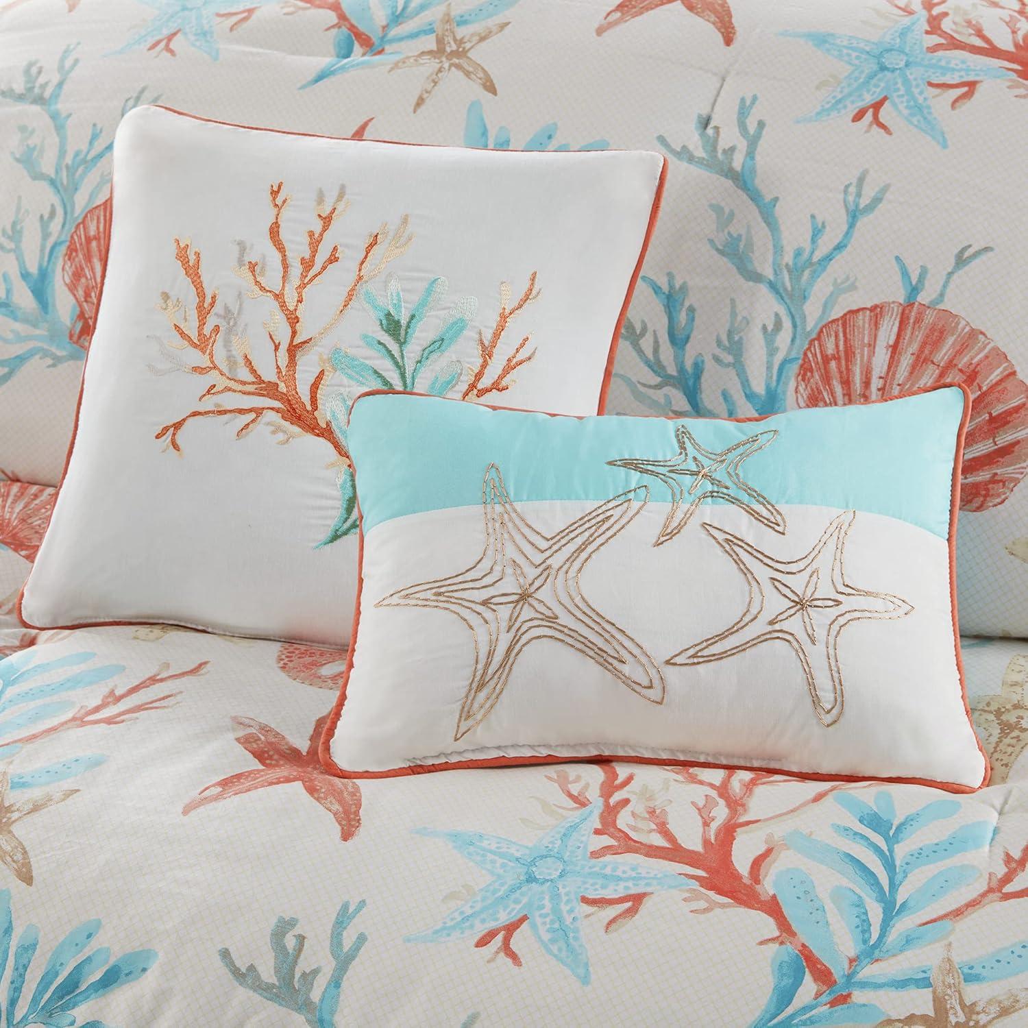 imageMadison Park 100 Cotton Comforter Set Coastal Coral Starfish Design All Season Down Alternative Cozy Bedding with Matching Shams Decorative Pillow Queen90quotx90quot Blue Cape Cod Navy 7pcsTeal