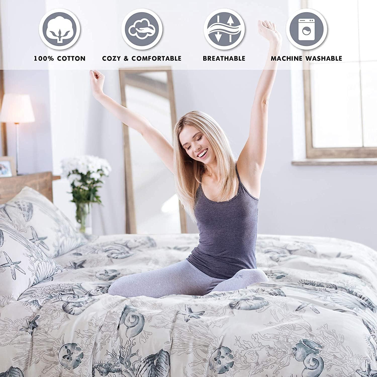 imageMadison Park 100 Cotton Comforter Set Coastal Coral Starfish Design All Season Down Alternative Cozy Bedding with Matching Shams Decorative Pillow Queen90quotx90quot Blue Cape Cod Navy 7pcsSeabed Blue 3 Pcs