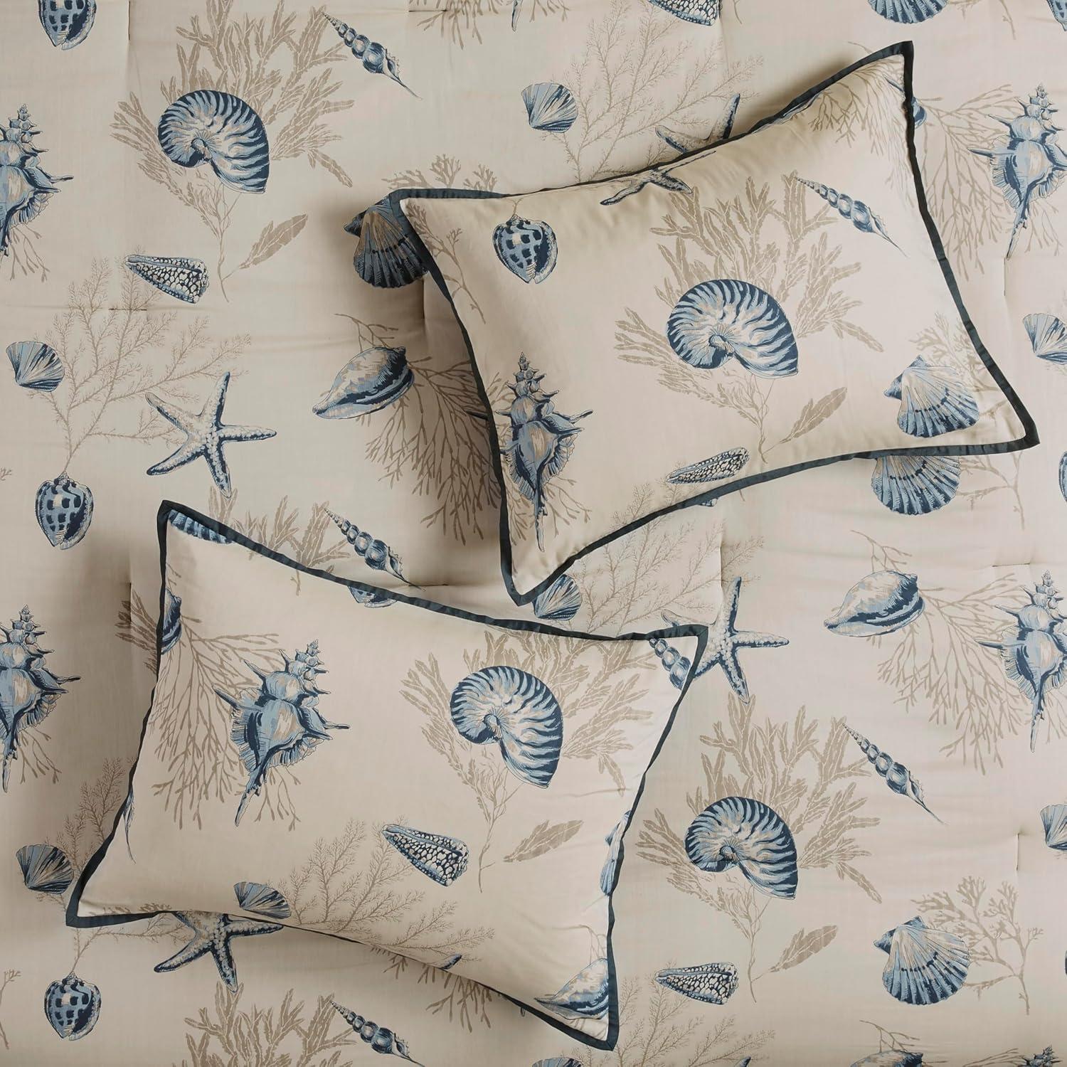 imageMadison Park 100 Cotton Comforter Set Coastal Coral Starfish Design All Season Down Alternative Cozy Bedding with Matching Shams Decorative Pillow Queen90quotx90quot Blue Cape Cod Navy 7pcsBayside Taupe 7pcs