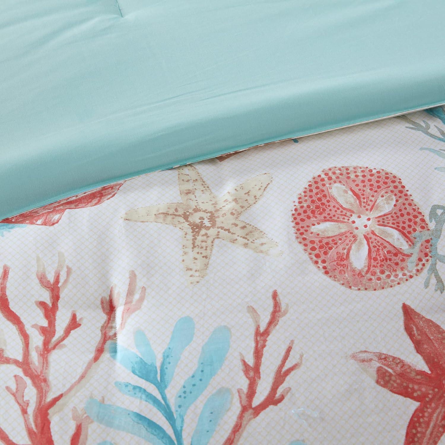 imageMadison Park 100 Cotton Comforter Set Coastal Coral Starfish Design All Season Down Alternative Cozy Bedding with Matching Shams Decorative Pillow Queen90quotx90quot Blue Cape Cod Navy 7pcsTeal
