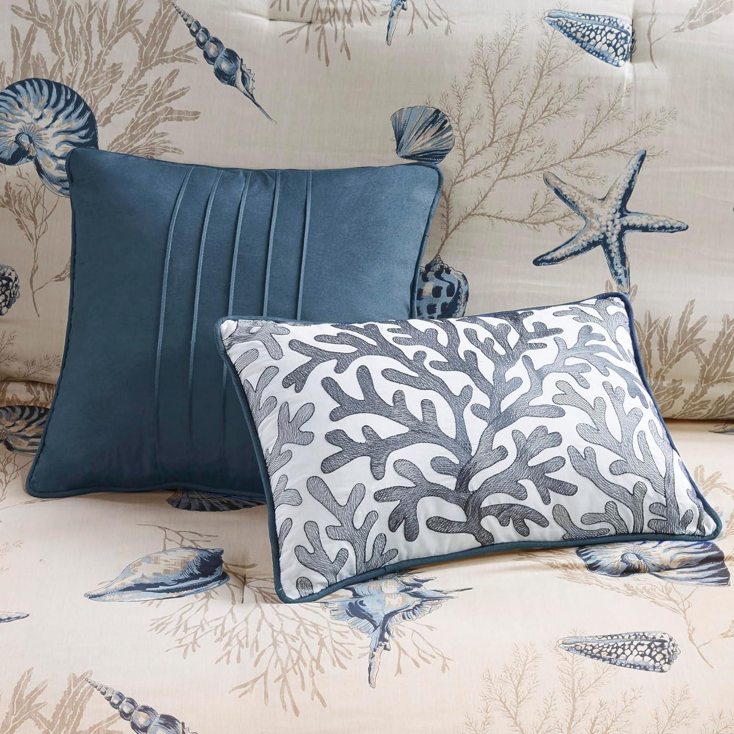 imageMadison Park 100 Cotton Comforter Set Coastal Coral Starfish Design All Season Down Alternative Cozy Bedding with Matching Shams Decorative Pillow Queen90quotx90quot Blue Cape Cod Navy 7pcsBayside Taupe 7pcs