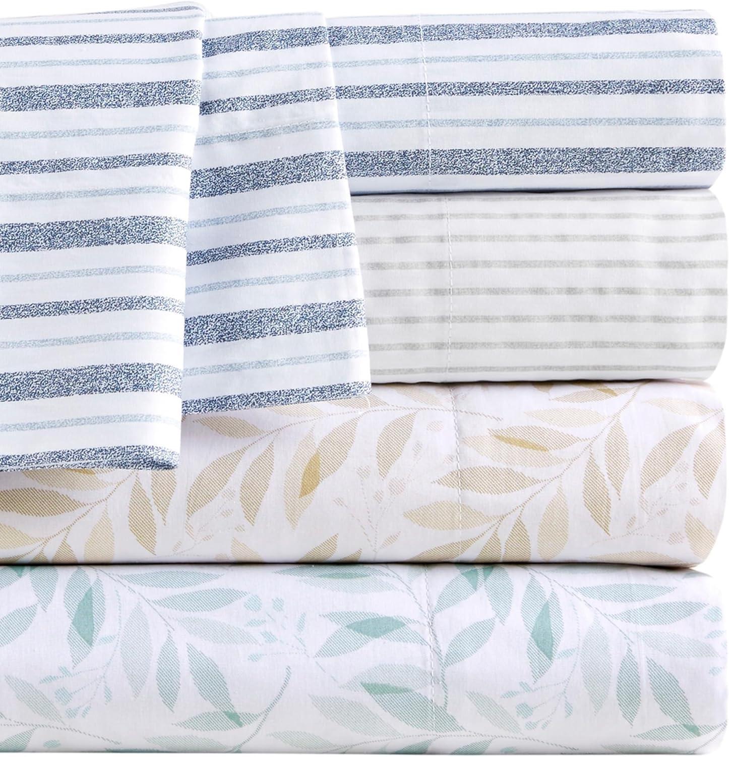 imageMadison Park 100 Cotton Sheets Breathable ampamp Soft Cotton Bed Sheets Printed Design Elastic Pocket Cotton Sheet Set Fits Up to 17quot Mattress All Season Queen Green Leaves 4 PieceGreen Leaves
