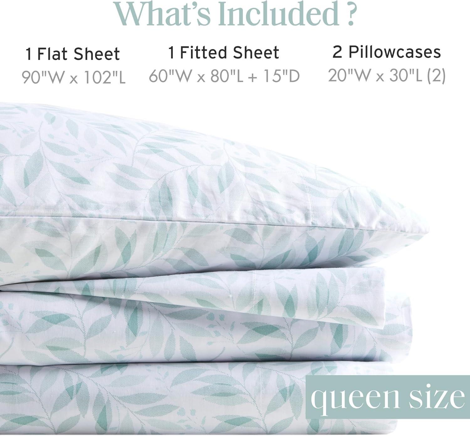 imageMadison Park 100 Cotton Sheets Breathable ampamp Soft Cotton Bed Sheets Printed Design Elastic Pocket Cotton Sheet Set Fits Up to 17quot Mattress All Season Queen Green Leaves 4 PieceGreen Leaves