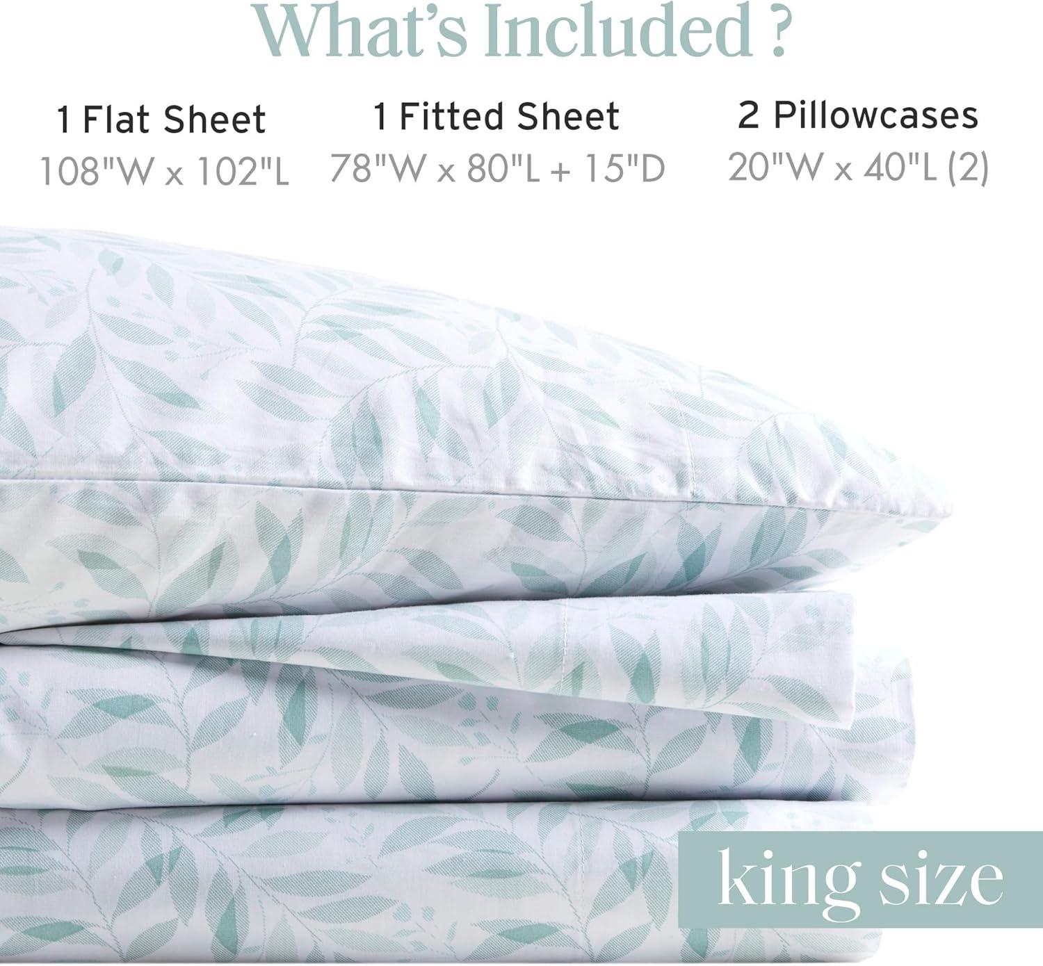 imageMadison Park 100 Cotton Sheets Breathable ampamp Soft Cotton Bed Sheets Printed Design Elastic Pocket Cotton Sheet Set Fits Up to 17quot Mattress All Season Queen Green Leaves 4 PieceGreen Leaves