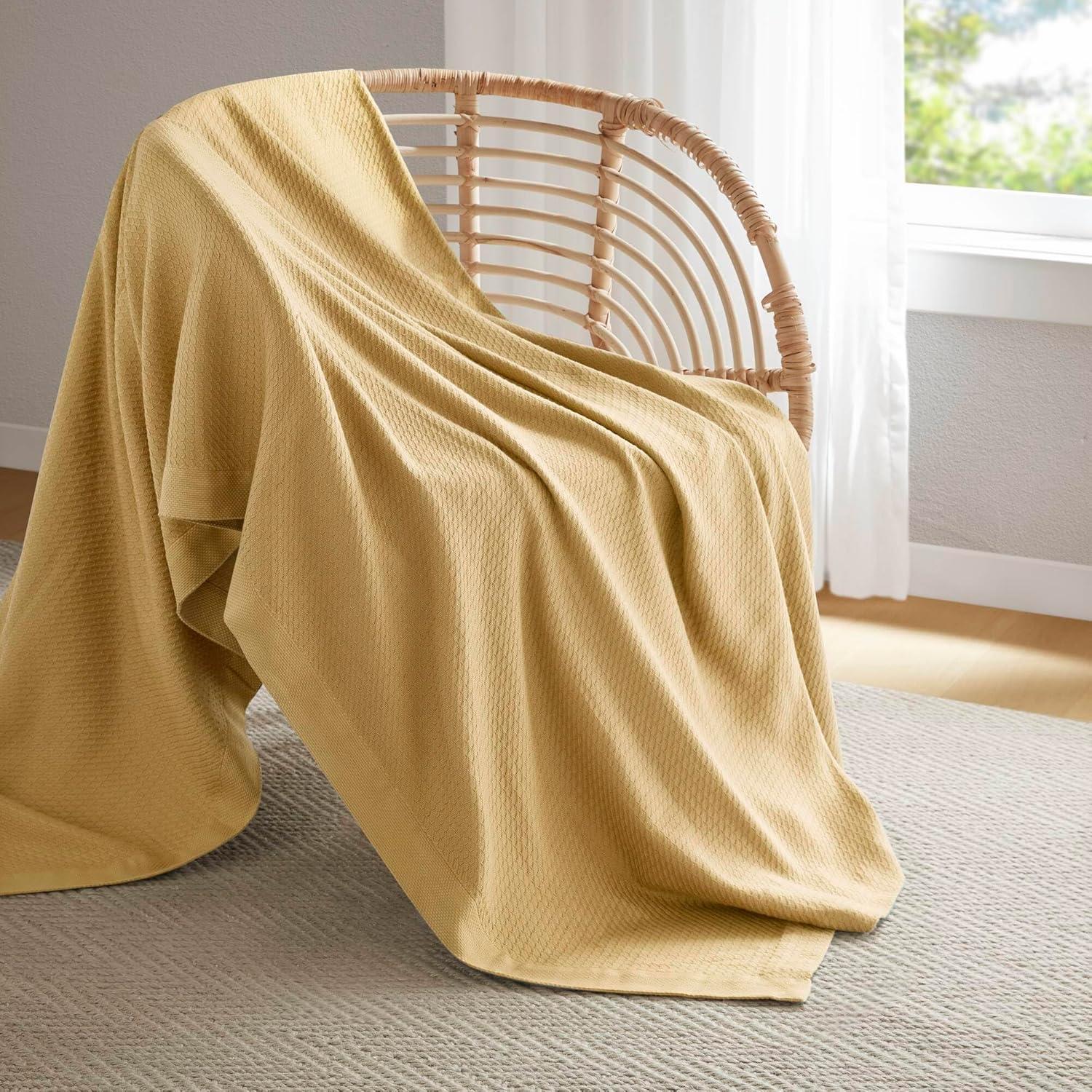 imageMadison Park 100 Egyptian Cotton Lightweight Summer Blanket Breathable Waffle Knit Design Soft Cozy AllSeason Throw for Bed Couch or Sofa Sage Green FullQueen Size 90quotx90quotMustard