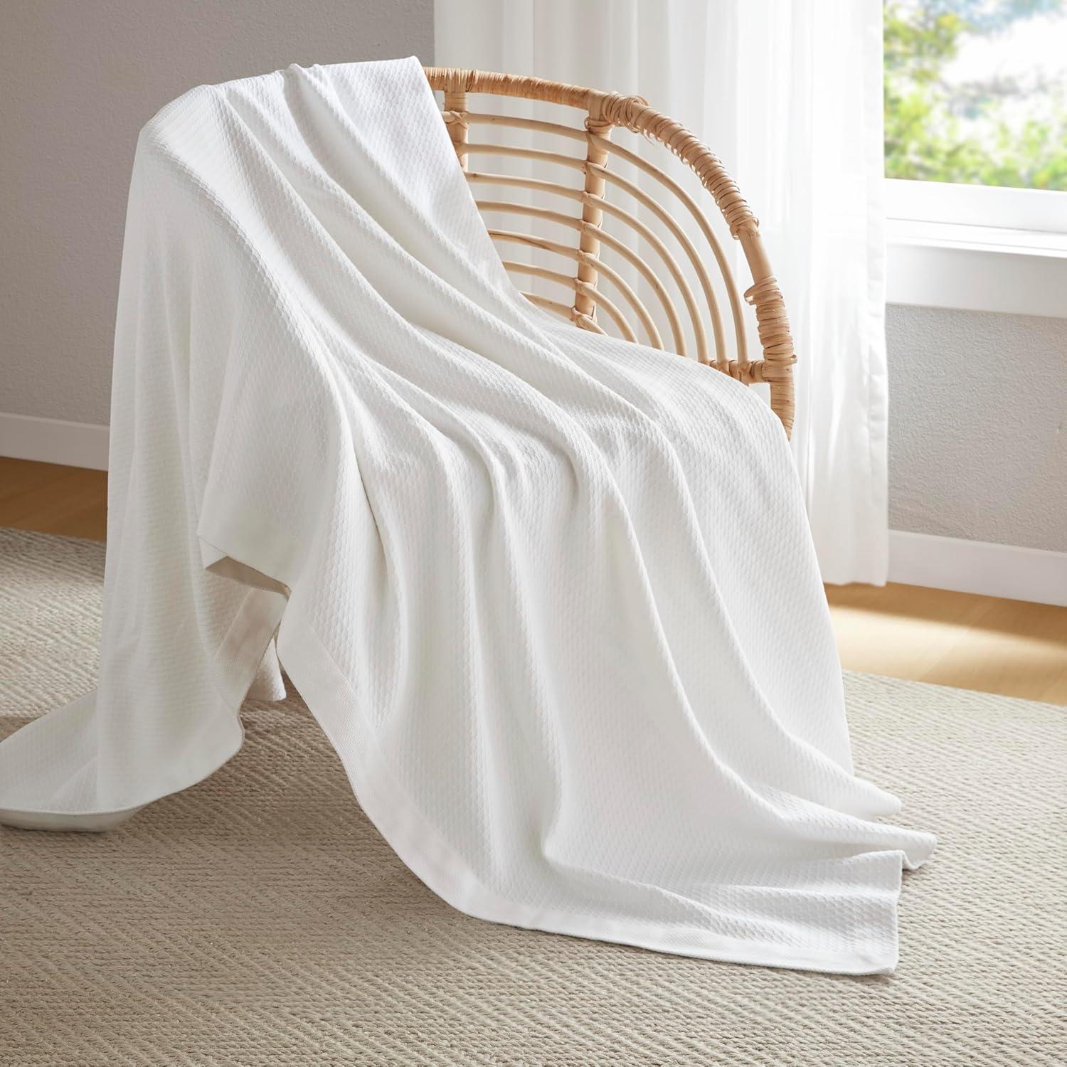 imageMadison Park 100 Egyptian Cotton Lightweight Summer Blanket Breathable Waffle Knit Design Soft Cozy AllSeason Throw for Bed Couch or Sofa Sage Green FullQueen Size 90quotx90quotWhite