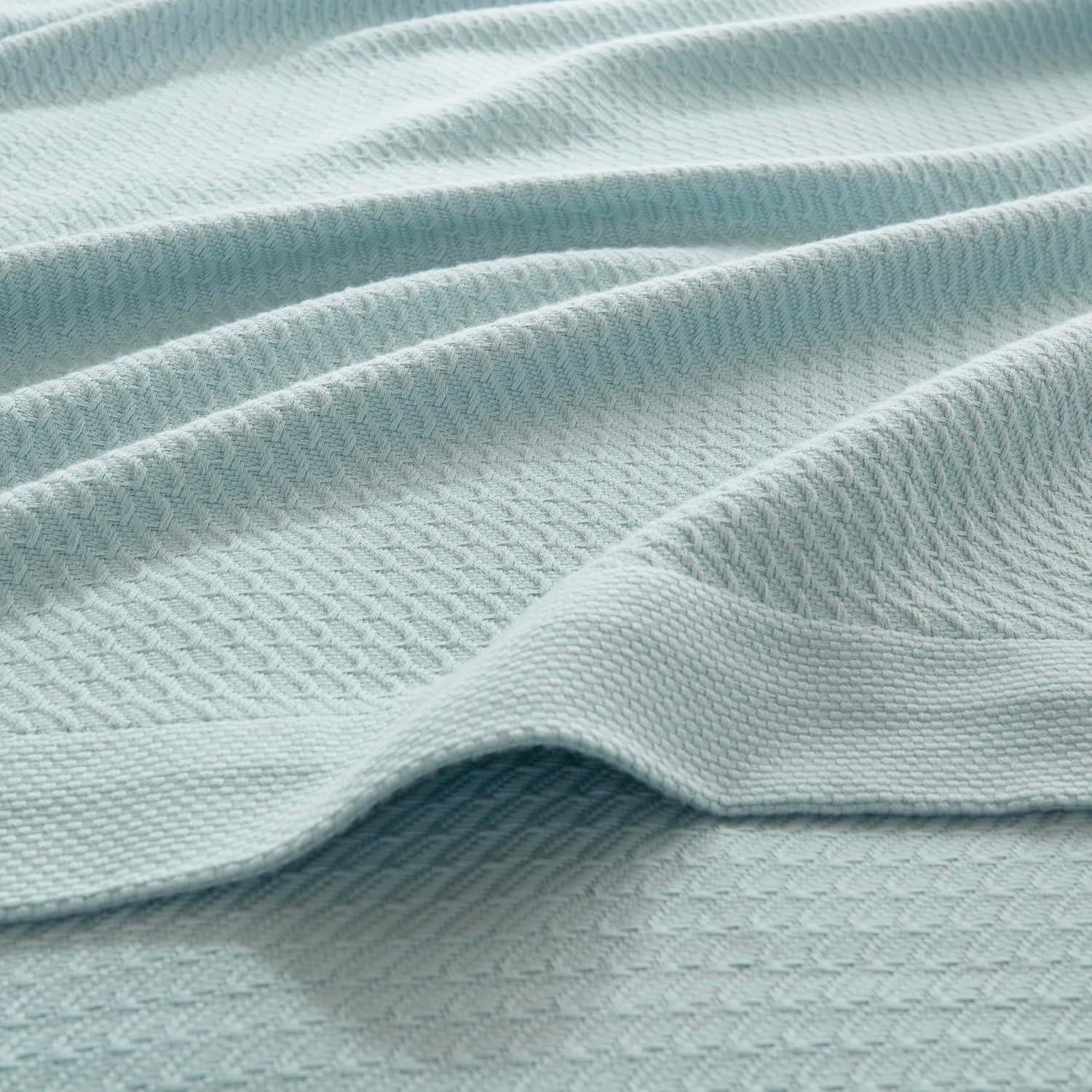 imageMadison Park 100 Egyptian Cotton Lightweight Summer Blanket Breathable Waffle Knit Design Soft Cozy AllSeason Throw for Bed Couch or Sofa Sage Green FullQueen Size 90quotx90quotLight Blue