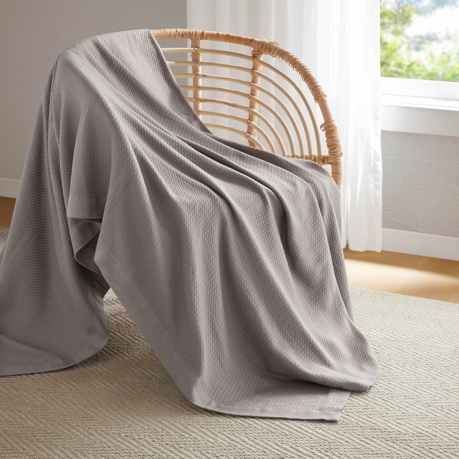 imageMadison Park 100 Egyptian Cotton Lightweight Summer Blanket Breathable Waffle Knit Design Soft Cozy AllSeason Throw for Bed Couch or Sofa Sage Green FullQueen Size 90quotx90quotGrey