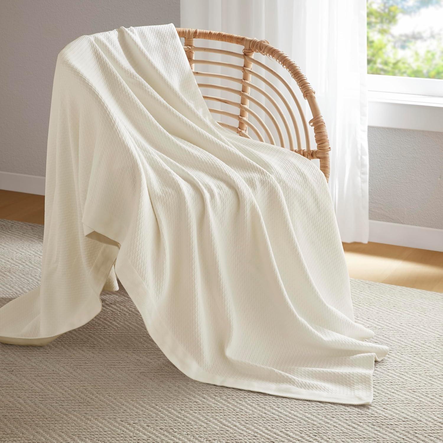 imageMadison Park 100 Egyptian Cotton Lightweight Summer Blanket Breathable Waffle Knit Design Soft Cozy AllSeason Throw for Bed Couch or Sofa Sage Green FullQueen Size 90quotx90quotCream