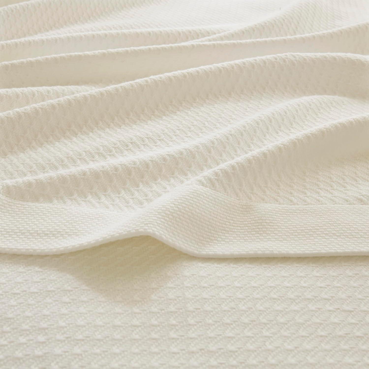 imageMadison Park 100 Egyptian Cotton Lightweight Summer Blanket Breathable Waffle Knit Design Soft Cozy AllSeason Throw for Bed Couch or Sofa Sage Green FullQueen Size 90quotx90quotCream
