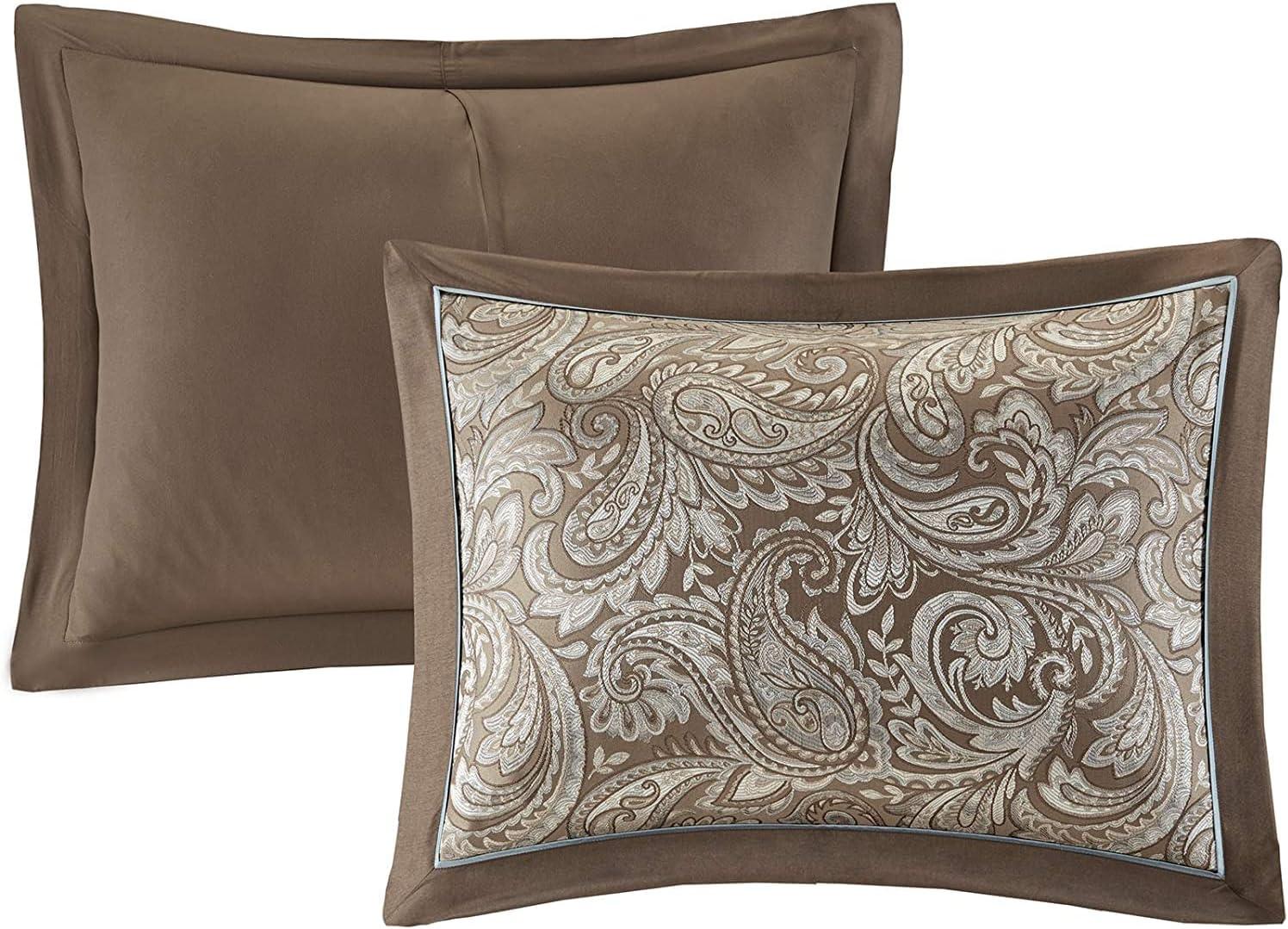 imageMadison Park Aubrey Duvet Cover Paisley Jacquard Duvet Cover Set Ultra Soft Microfiber Light Weight Bed Comforter Covers FullQueen90quotx90quot Taupe 6 PieceAubrey Paisley Taupe