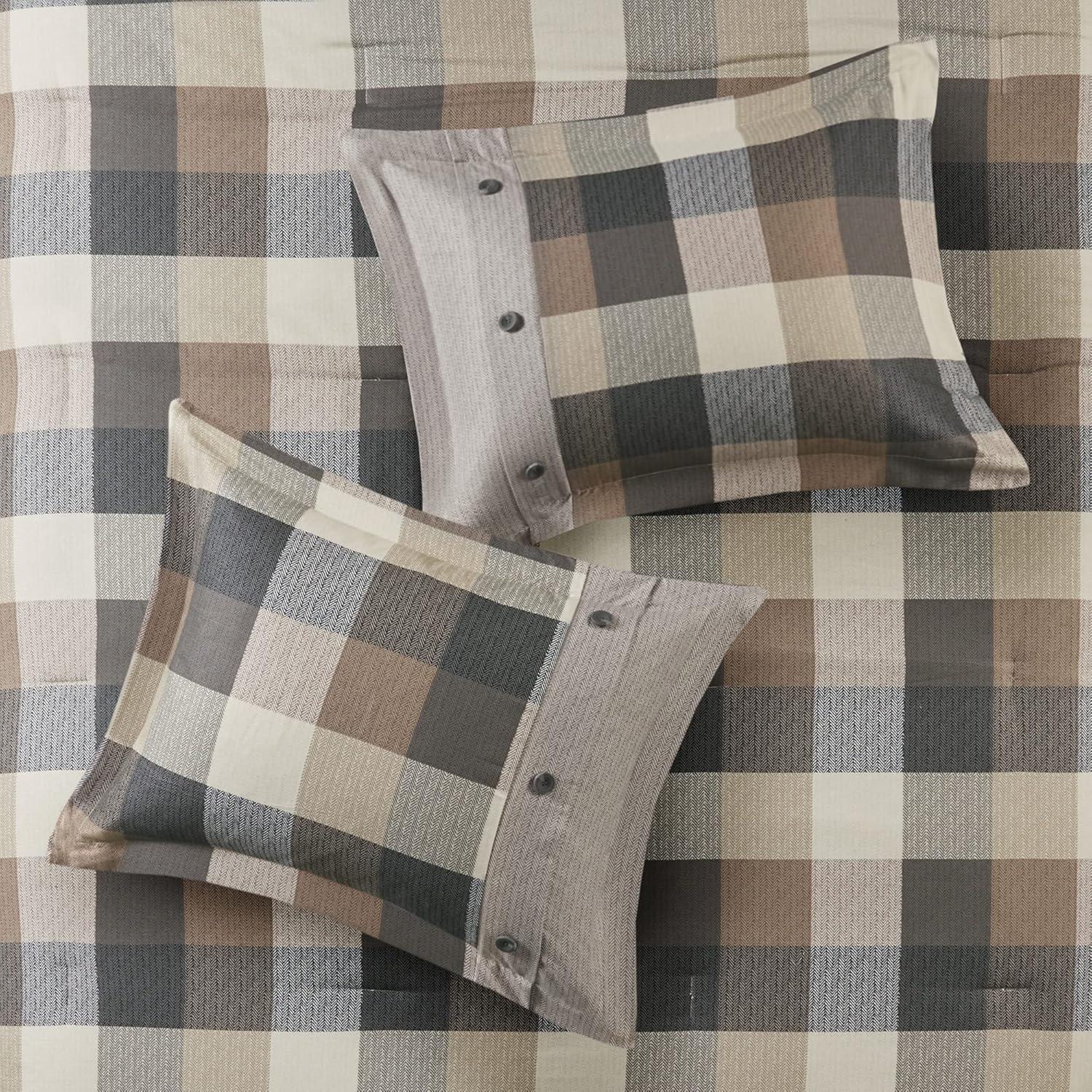 imageMadison Park Aubrey Duvet Cover Paisley Jacquard Duvet Cover Set Ultra Soft Microfiber Light Weight Bed Comforter Covers FullQueen90quotx90quot Taupe 6 PieceRidge Plaid Natural