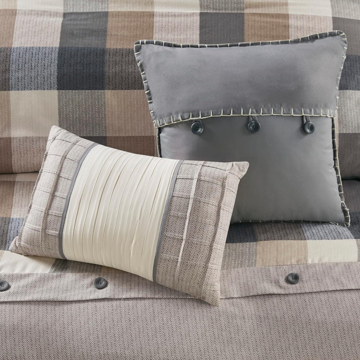 imageMadison Park Aubrey Duvet Cover Paisley Jacquard Duvet Cover Set Ultra Soft Microfiber Light Weight Bed Comforter Covers FullQueen90quotx90quot Taupe 6 PieceRidge Plaid Natural