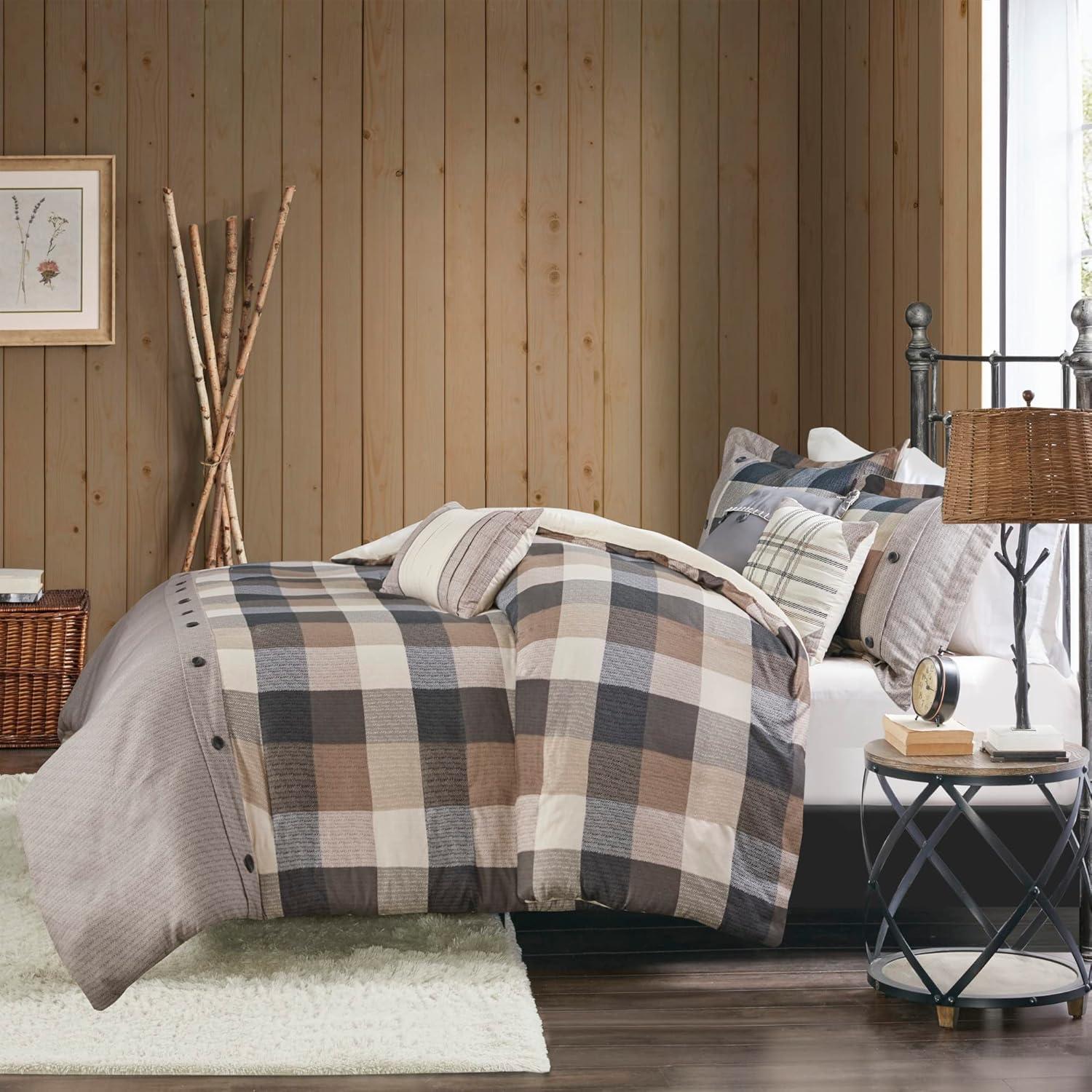 imageMadison Park Aubrey Duvet Cover Paisley Jacquard Duvet Cover Set Ultra Soft Microfiber Light Weight Bed Comforter Covers FullQueen90quotx90quot Taupe 6 PieceRidge Plaid Natural