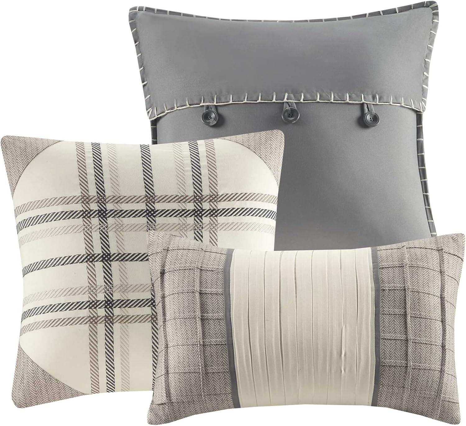 imageMadison Park Aubrey Duvet Cover Paisley Jacquard Duvet Cover Set Ultra Soft Microfiber Light Weight Bed Comforter Covers FullQueen90quotx90quot Taupe 6 PieceRidge Plaid Natural