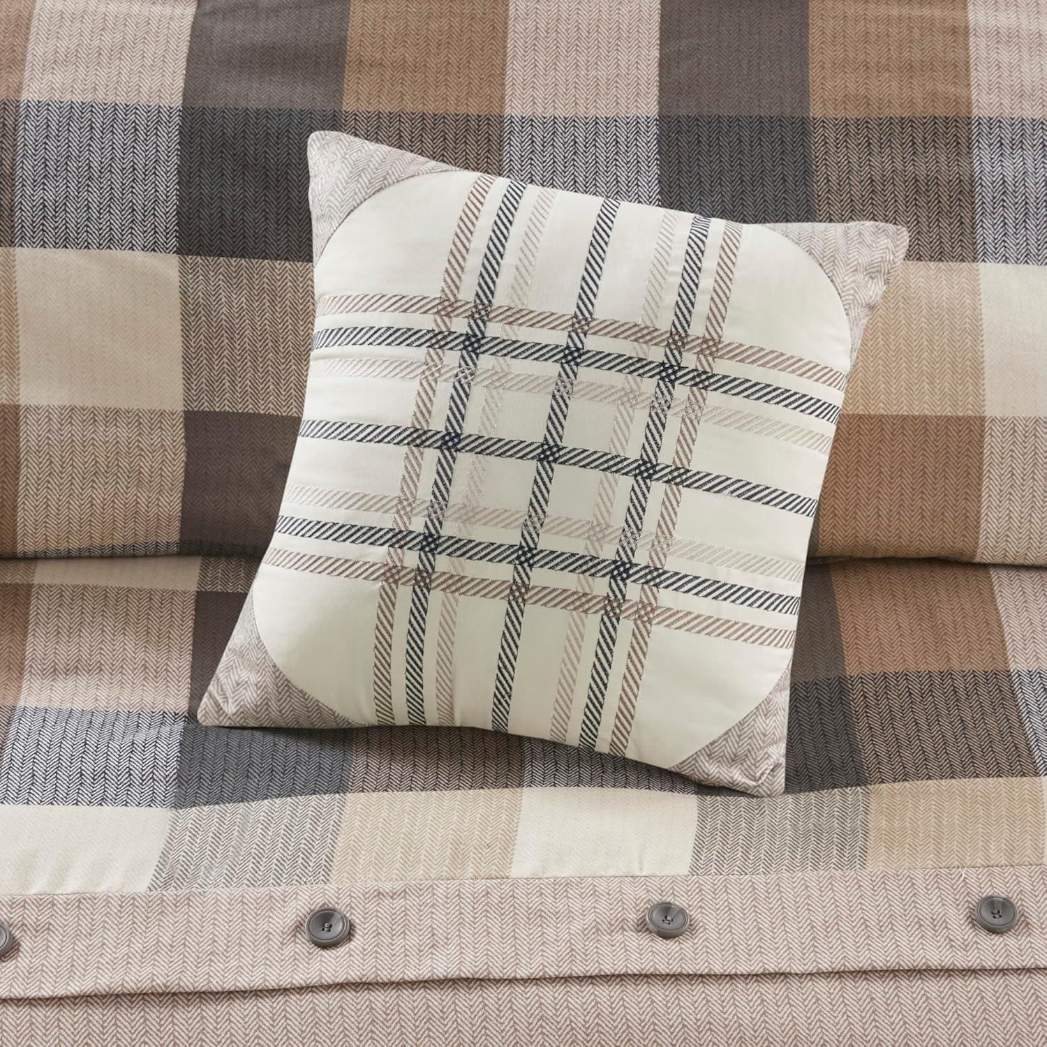 imageMadison Park Aubrey Duvet Cover Paisley Jacquard Duvet Cover Set Ultra Soft Microfiber Light Weight Bed Comforter Covers FullQueen90quotx90quot Taupe 6 PieceRidge Plaid Natural