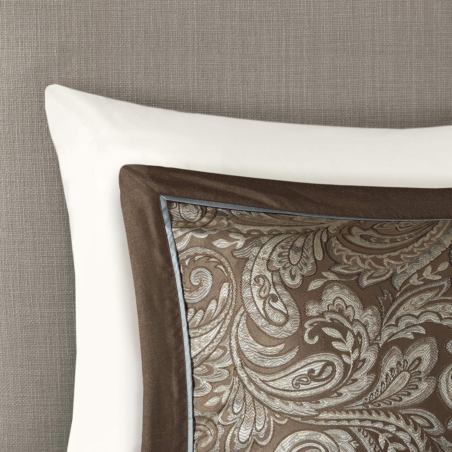imageMadison Park Aubrey Duvet Cover Paisley Jacquard Duvet Cover Set Ultra Soft Microfiber Light Weight Bed Comforter Covers FullQueen90quotx90quot Taupe 6 PieceAubrey Paisley Taupe