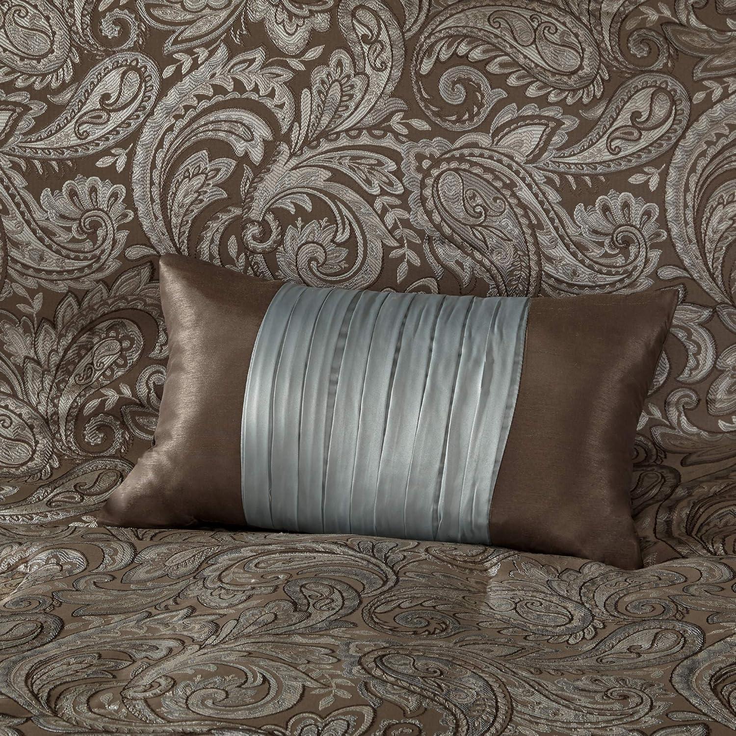 imageMadison Park Aubrey Duvet Cover Paisley Jacquard Duvet Cover Set Ultra Soft Microfiber Light Weight Bed Comforter Covers FullQueen90quotx90quot Taupe 6 PieceAubrey Paisley Taupe