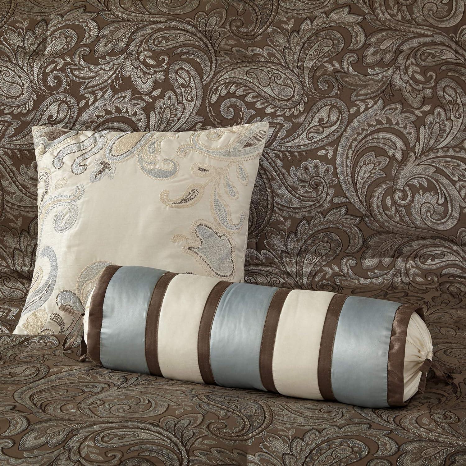 imageMadison Park Aubrey Duvet Cover Paisley Jacquard Duvet Cover Set Ultra Soft Microfiber Light Weight Bed Comforter Covers FullQueen90quotx90quot Taupe 6 PieceAubrey Paisley Taupe