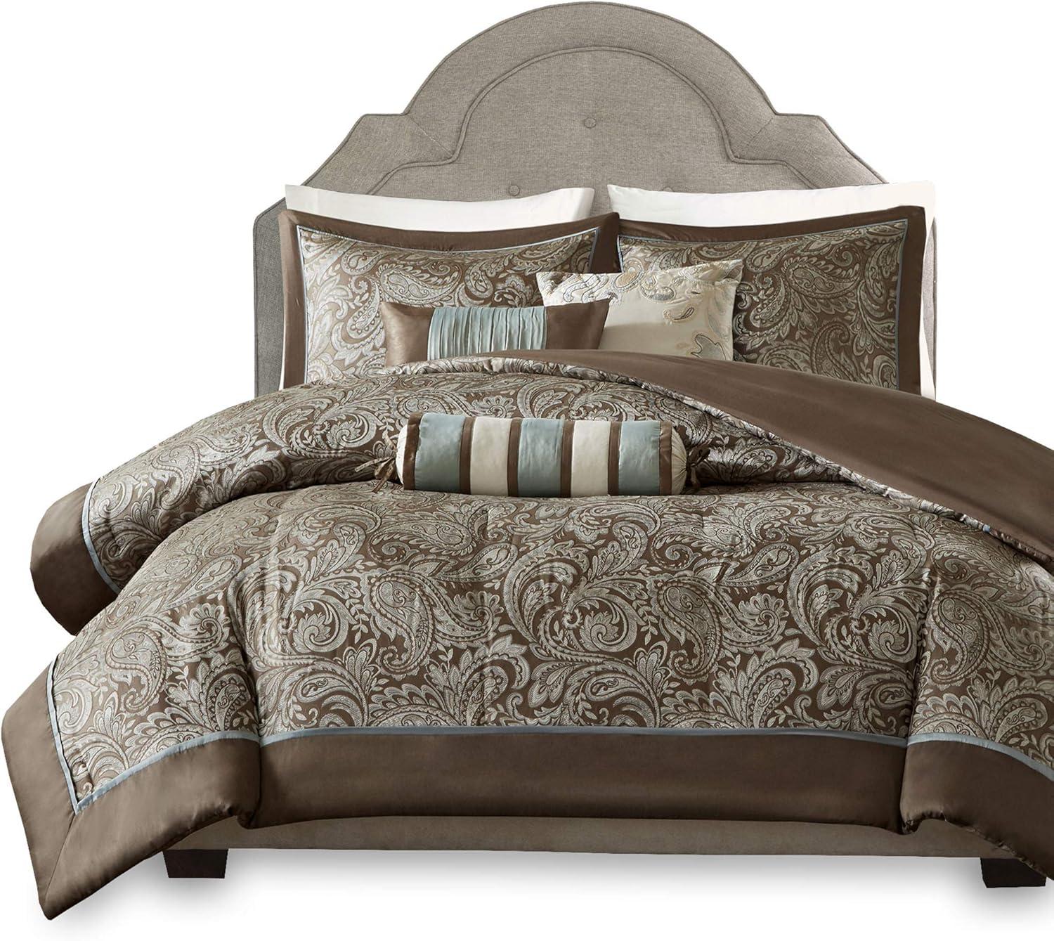 imageMadison Park Aubrey Duvet Cover Paisley Jacquard Duvet Cover Set Ultra Soft Microfiber Light Weight Bed Comforter Covers FullQueen90quotx90quot Taupe 6 PieceAubrey Paisley Taupe