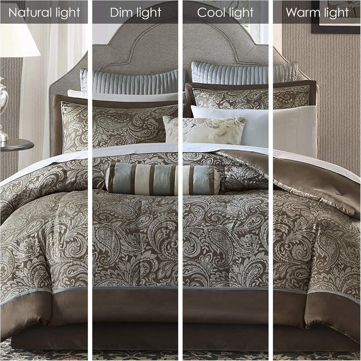 imageMadison Park Aubrey Duvet Cover Paisley Jacquard Duvet Cover Set Ultra Soft Microfiber Light Weight Bed Comforter Covers FullQueen90quotx90quot Taupe 6 PieceAubrey Paisley Taupe