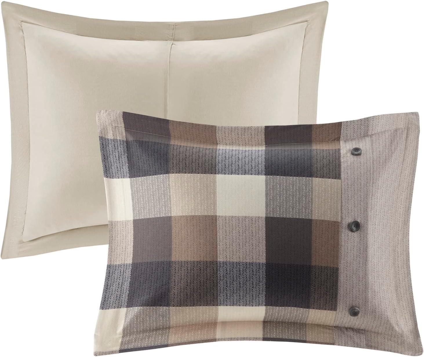 imageMadison Park Aubrey Duvet Cover Paisley Jacquard Duvet Cover Set Ultra Soft Microfiber Light Weight Bed Comforter Covers FullQueen90quotx90quot Taupe 6 PieceRidge Plaid Natural