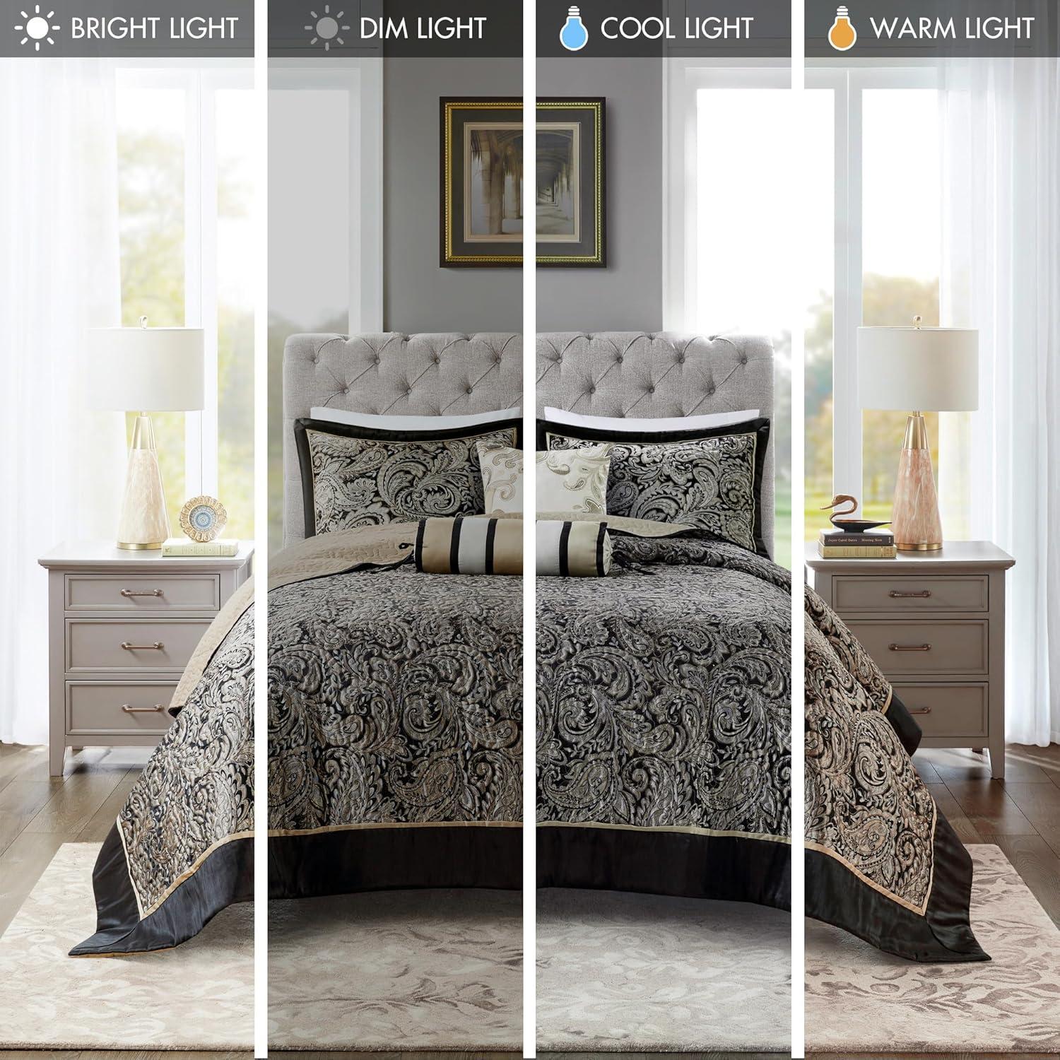 imageMadison Park Aubrey Reversible Quilted Bedspread Set Solid Reverse Summer Breathable Lightweight All Season Bedding Layer Matching Shams Bedspread Queen102quotx118quot Black 5 PieceBlack