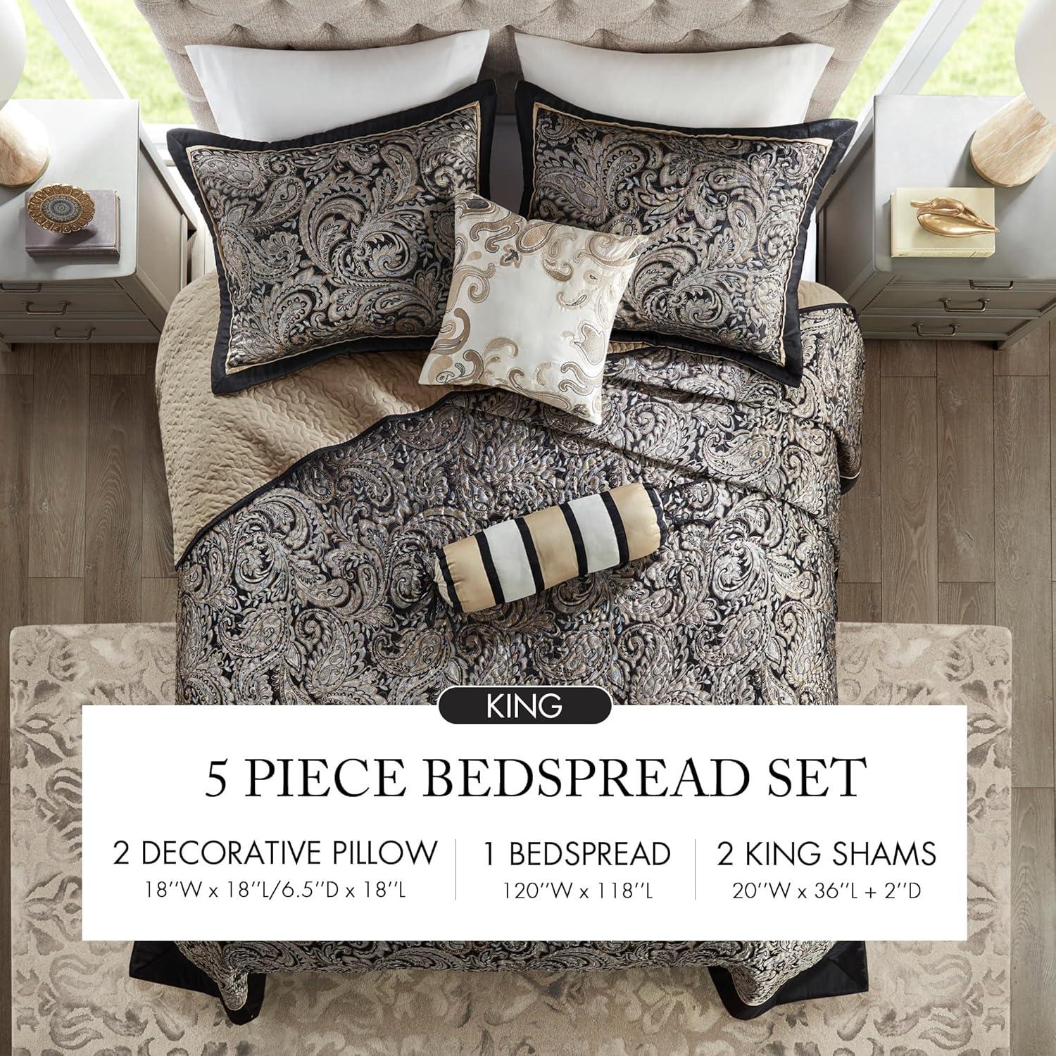 imageMadison Park Aubrey Reversible Quilted Bedspread Set Solid Reverse Summer Breathable Lightweight All Season Bedding Layer Matching Shams Bedspread Queen102quotx118quot Black 5 PieceBlack