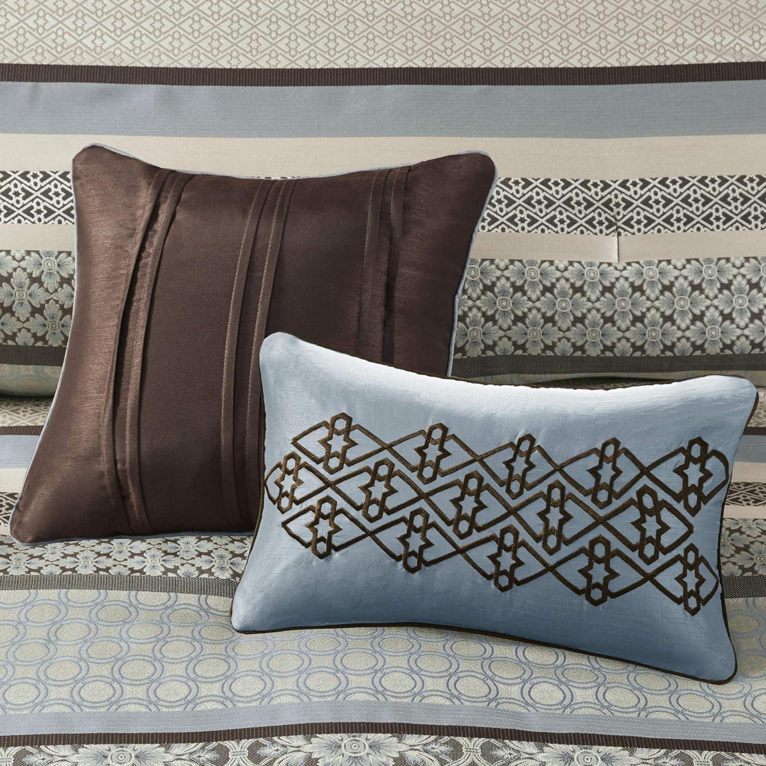 imageMadison Park Bellagio Cozy Comforter Set Luxurious Jaquard Traditional Damask Design All Season Down Alternative Bedding with Matching Shams Decorative Pillow Queen90quotx90quot BrownGold 7 PiecePrinceton Blue