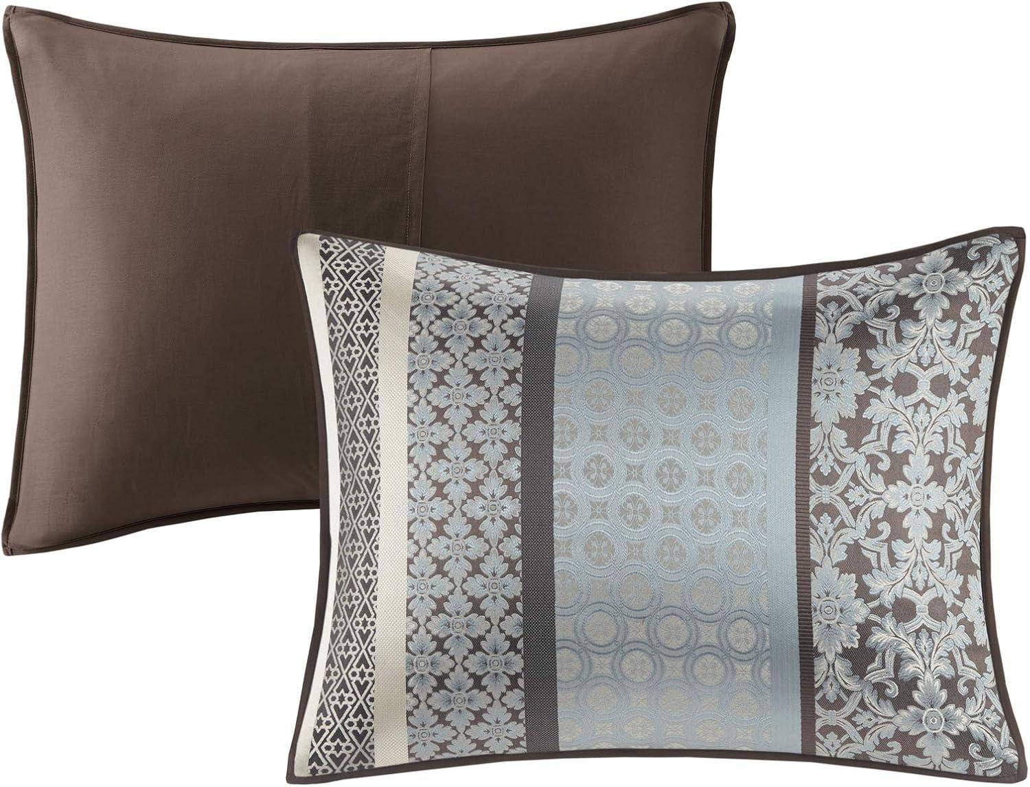 imageMadison Park Bellagio Cozy Comforter Set Luxurious Jaquard Traditional Damask Design All Season Down Alternative Bedding with Matching Shams Decorative Pillow Queen90quotx90quot BrownGold 7 PiecePrinceton Blue
