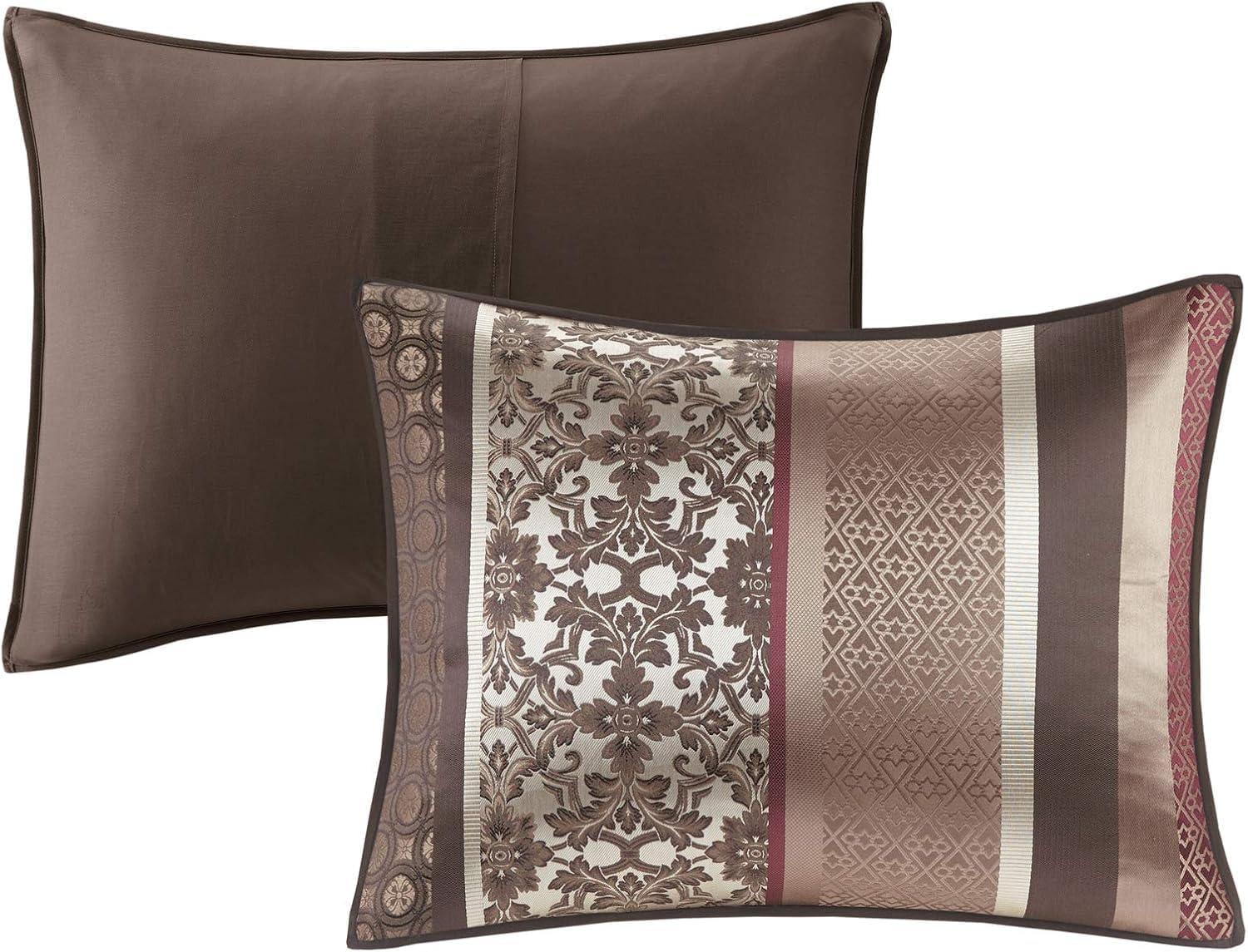 imageMadison Park Bellagio Cozy Comforter Set Luxurious Jaquard Traditional Damask Design All Season Down Alternative Bedding with Matching Shams Decorative Pillow Queen90quotx90quot BrownGold 7 PiecePrinceton Red