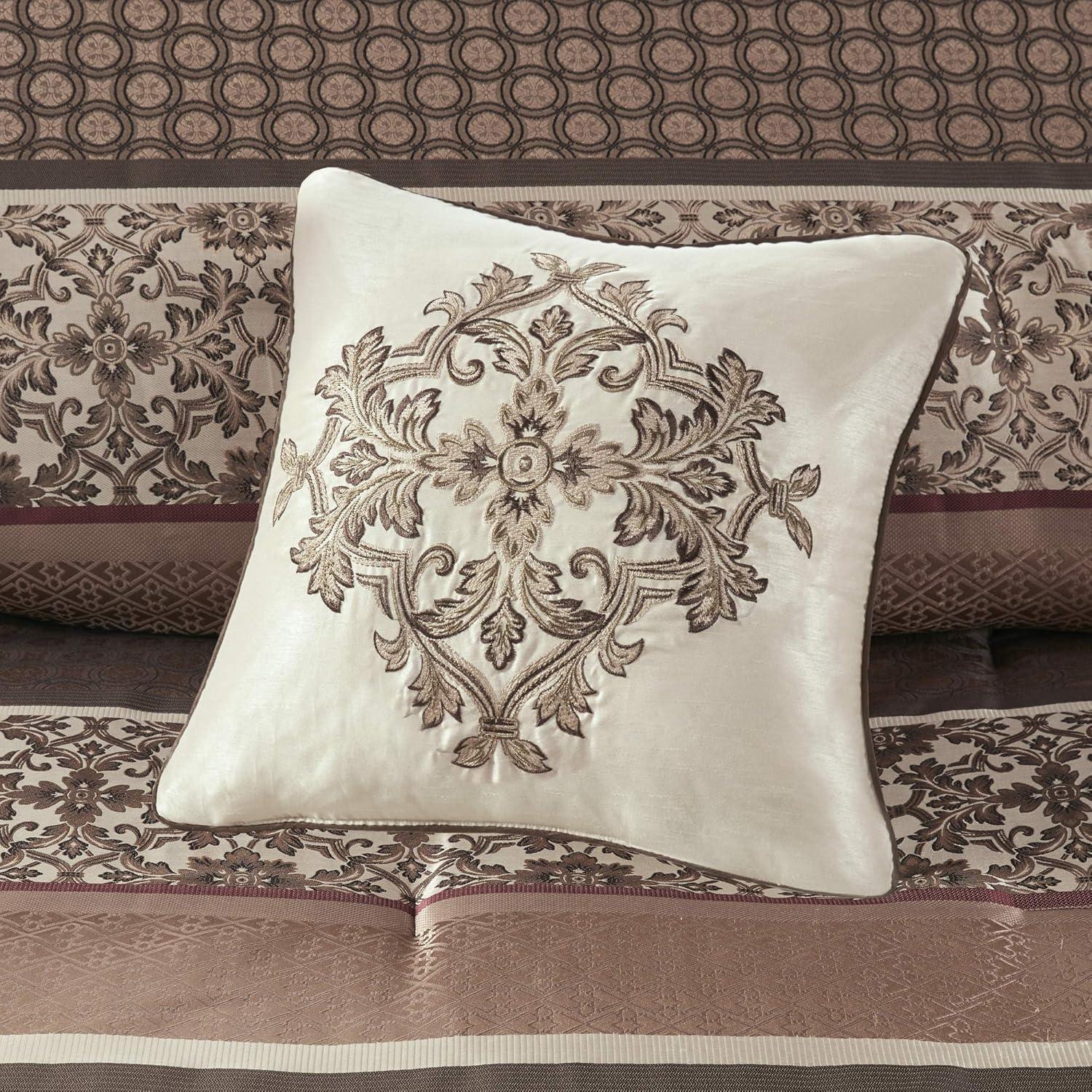 imageMadison Park Bellagio Cozy Comforter Set Luxurious Jaquard Traditional Damask Design All Season Down Alternative Bedding with Matching Shams Decorative Pillow Queen90quotx90quot BrownGold 7 PiecePrinceton Red