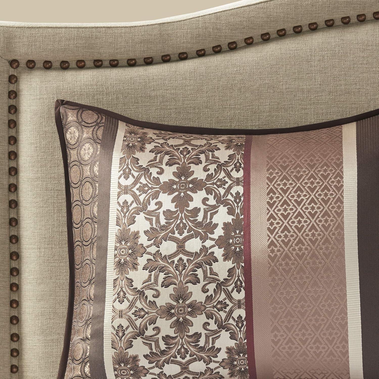 imageMadison Park Bellagio Cozy Comforter Set Luxurious Jaquard Traditional Damask Design All Season Down Alternative Bedding with Matching Shams Decorative Pillow Queen90quotx90quot BrownGold 7 PiecePrinceton Red