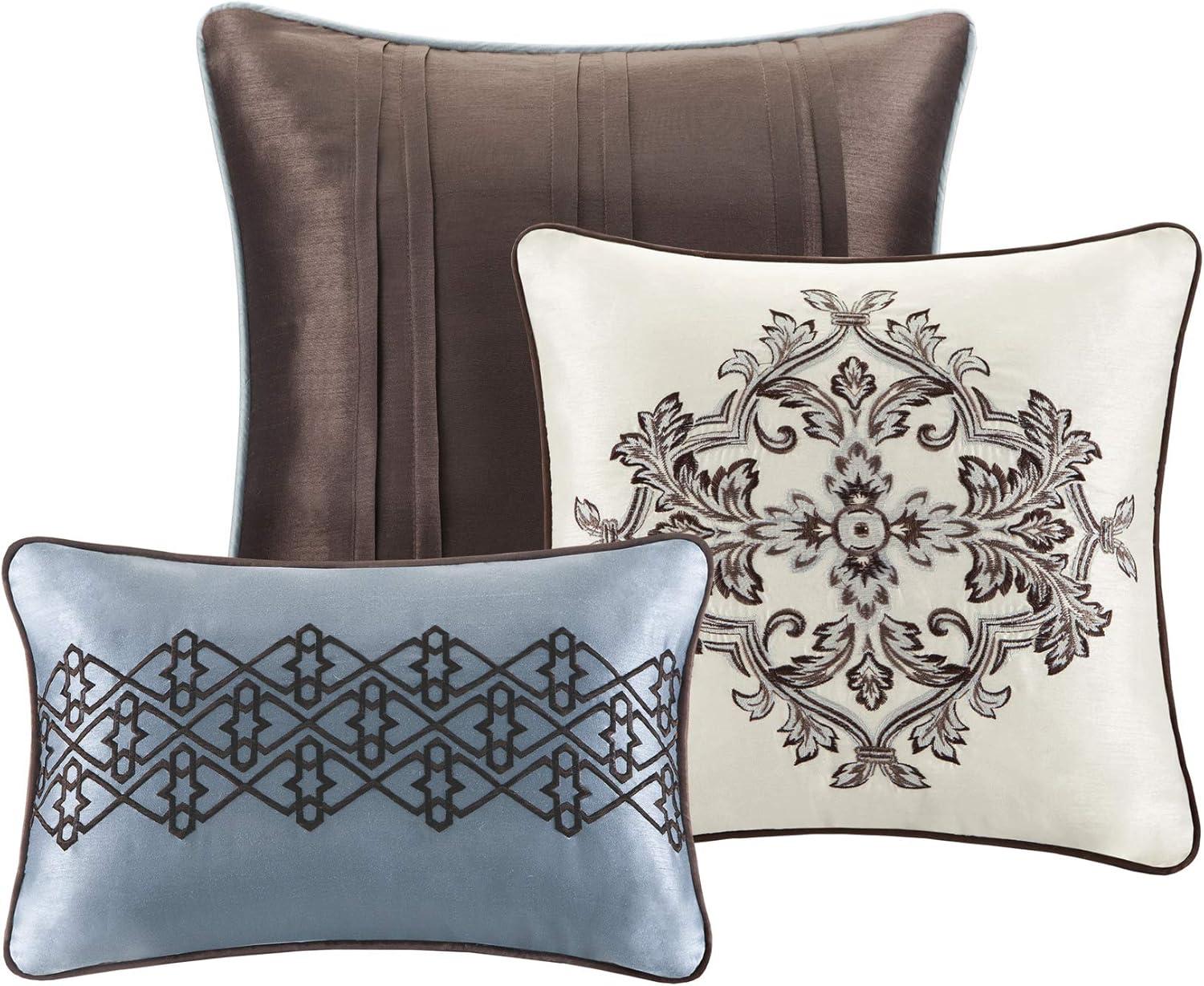 imageMadison Park Bellagio Cozy Comforter Set Luxurious Jaquard Traditional Damask Design All Season Down Alternative Bedding with Matching Shams Decorative Pillow Queen90quotx90quot BrownGold 7 PiecePrinceton Blue