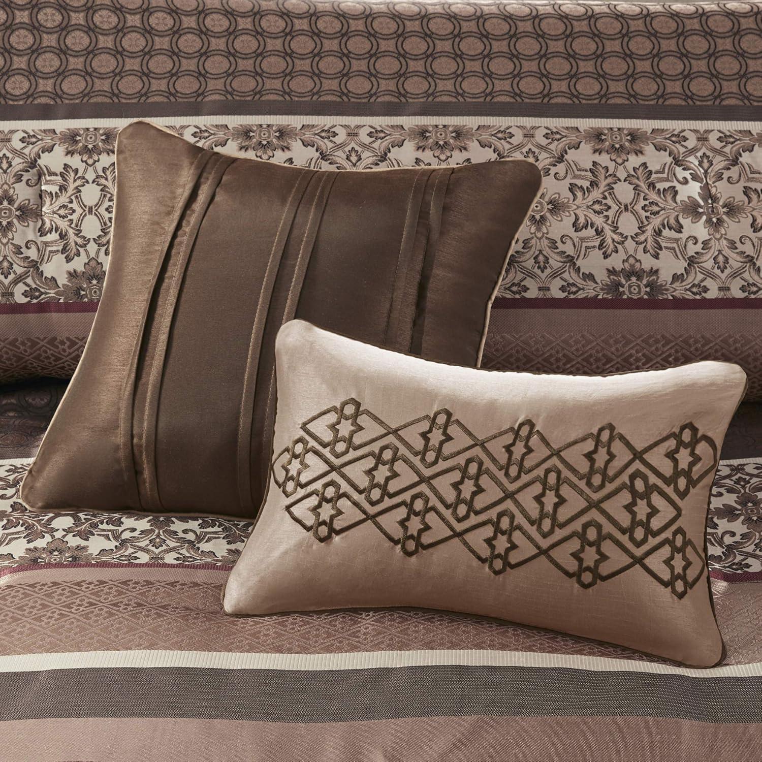 imageMadison Park Bellagio Cozy Comforter Set Luxurious Jaquard Traditional Damask Design All Season Down Alternative Bedding with Matching Shams Decorative Pillow Queen90quotx90quot BrownGold 7 PiecePrinceton Red