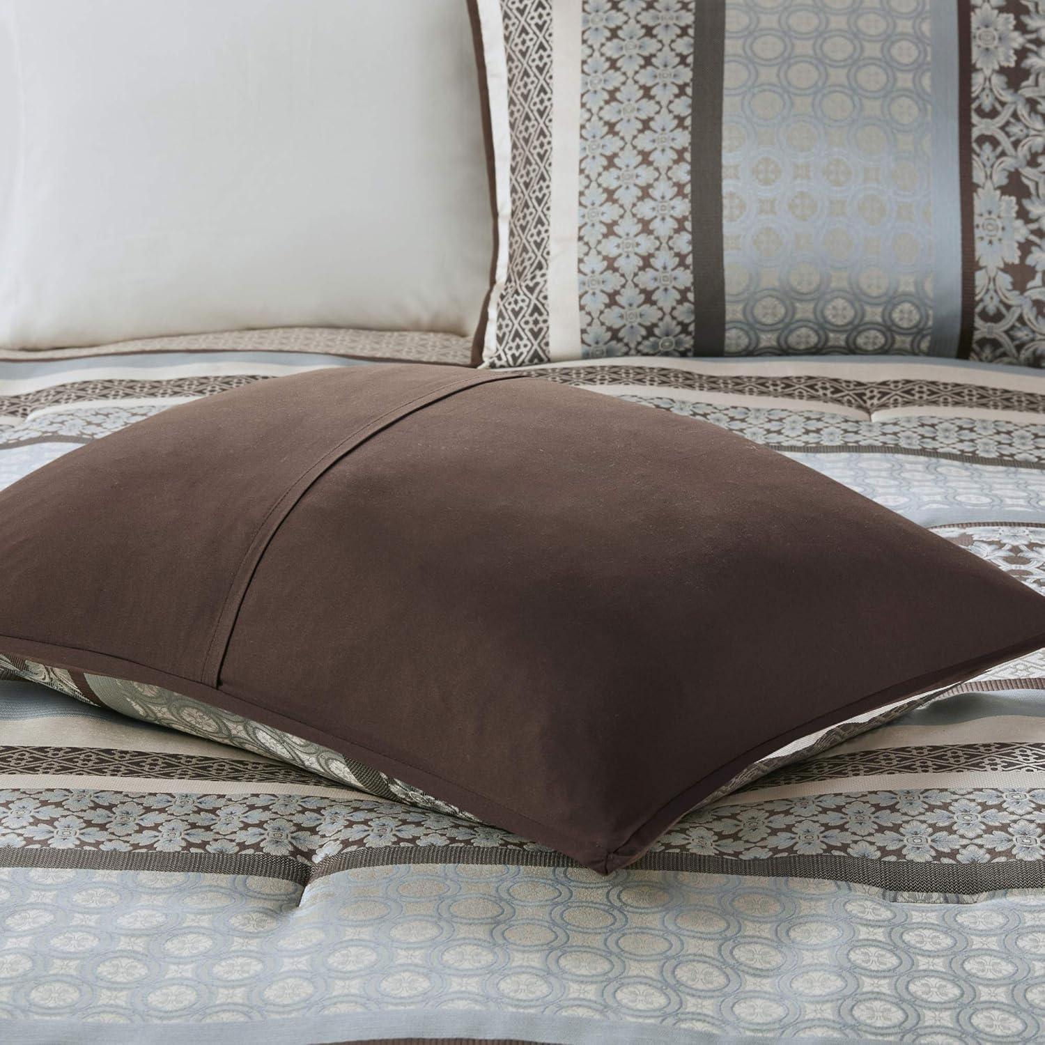 imageMadison Park Bellagio Cozy Comforter Set Luxurious Jaquard Traditional Damask Design All Season Down Alternative Bedding with Matching Shams Decorative Pillow Queen90quotx90quot BrownGold 7 PiecePrinceton Blue