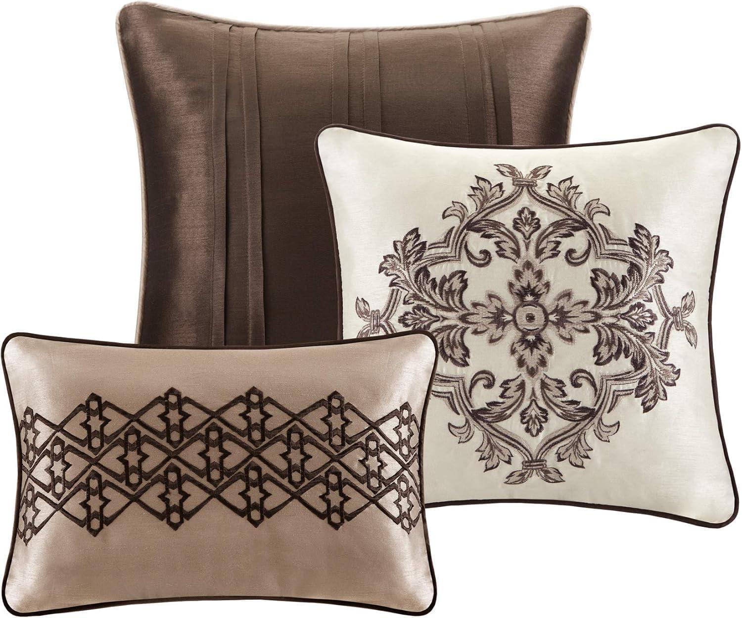 imageMadison Park Bellagio Cozy Comforter Set Luxurious Jaquard Traditional Damask Design All Season Down Alternative Bedding with Matching Shams Decorative Pillow Queen90quotx90quot BrownGold 7 PiecePrinceton Red