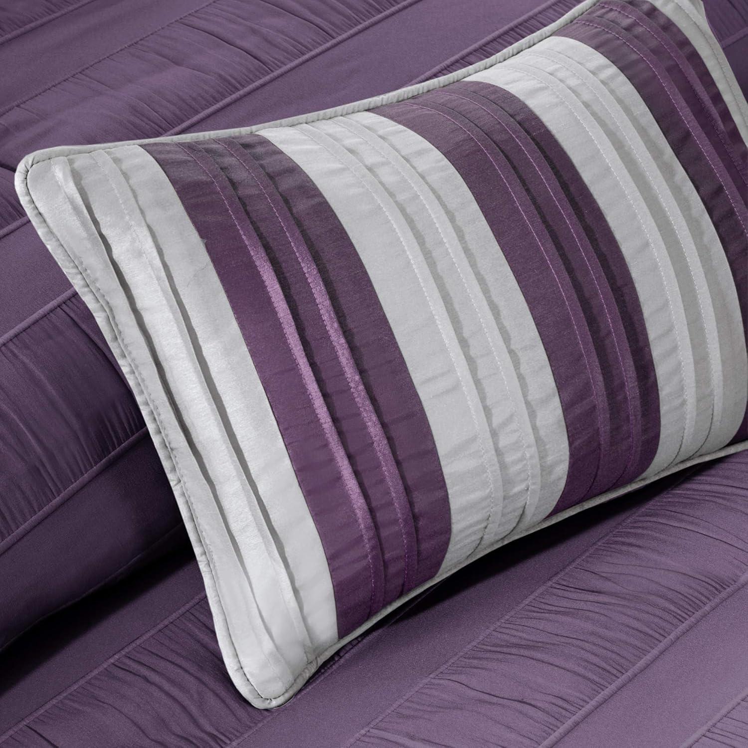 imageMadison Park Blaire Cozy Comforter SetLuxurious Faux Silk Traditional Pieced Design All Season Down Alternative Bedding with Matching Shams Decorative Pillow Queen 90 in x 90 in Navy 7 PieceHampton Plum