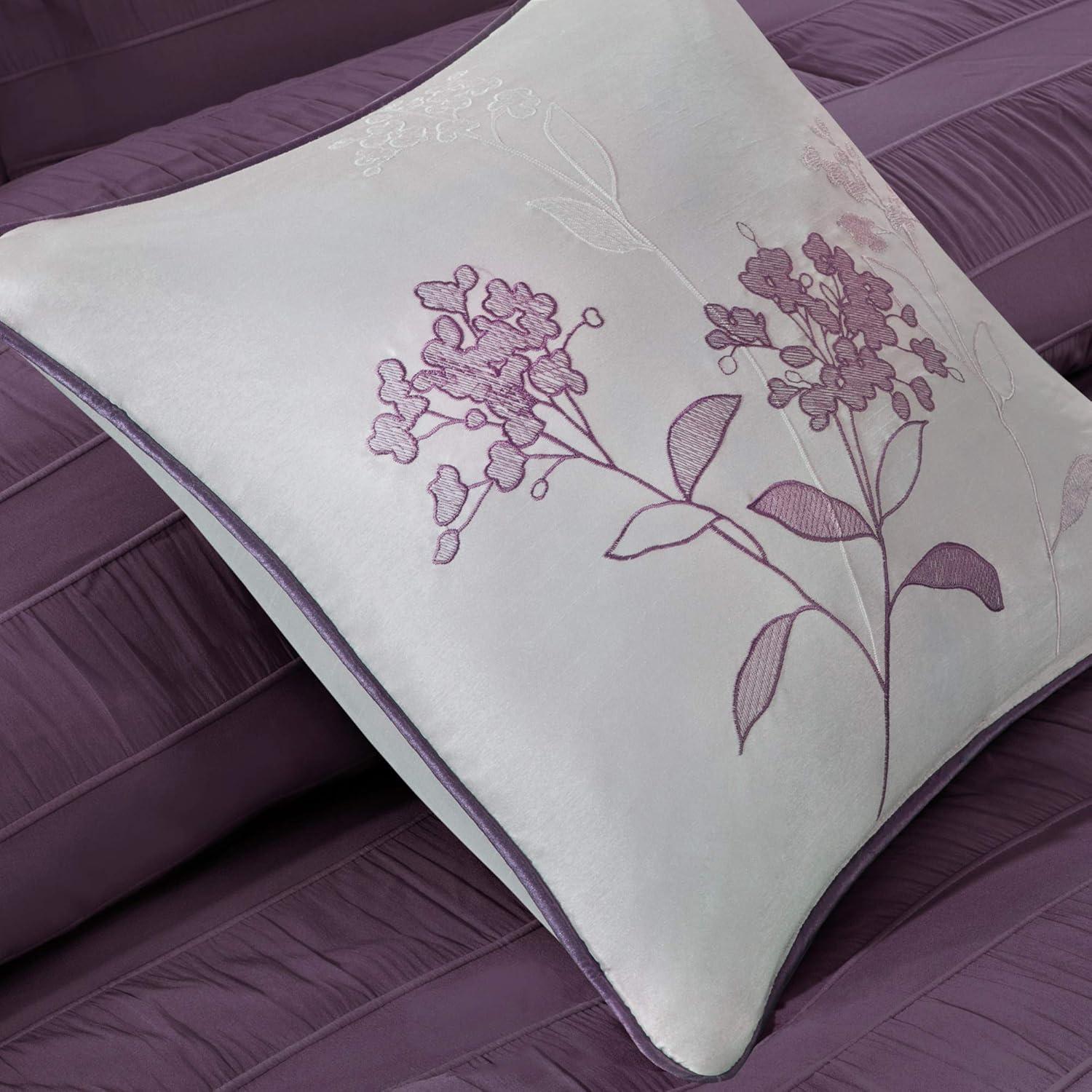 imageMadison Park Blaire Cozy Comforter SetLuxurious Faux Silk Traditional Pieced Design All Season Down Alternative Bedding with Matching Shams Decorative Pillow Queen 90 in x 90 in Navy 7 PieceHampton Plum