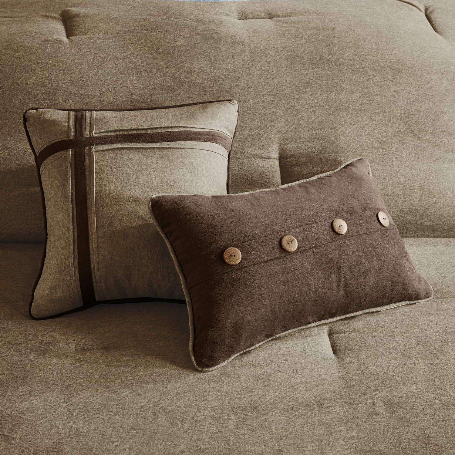 imageMadison Park Boone Cozy Comforter Set Faux Suede Deluxe Hotel Styling All Season Down Alternative Bedding Matching Shams Decorative Pillow Queen 90 in x 90 in Rustic Brown 7 PieceBrown 7pcs