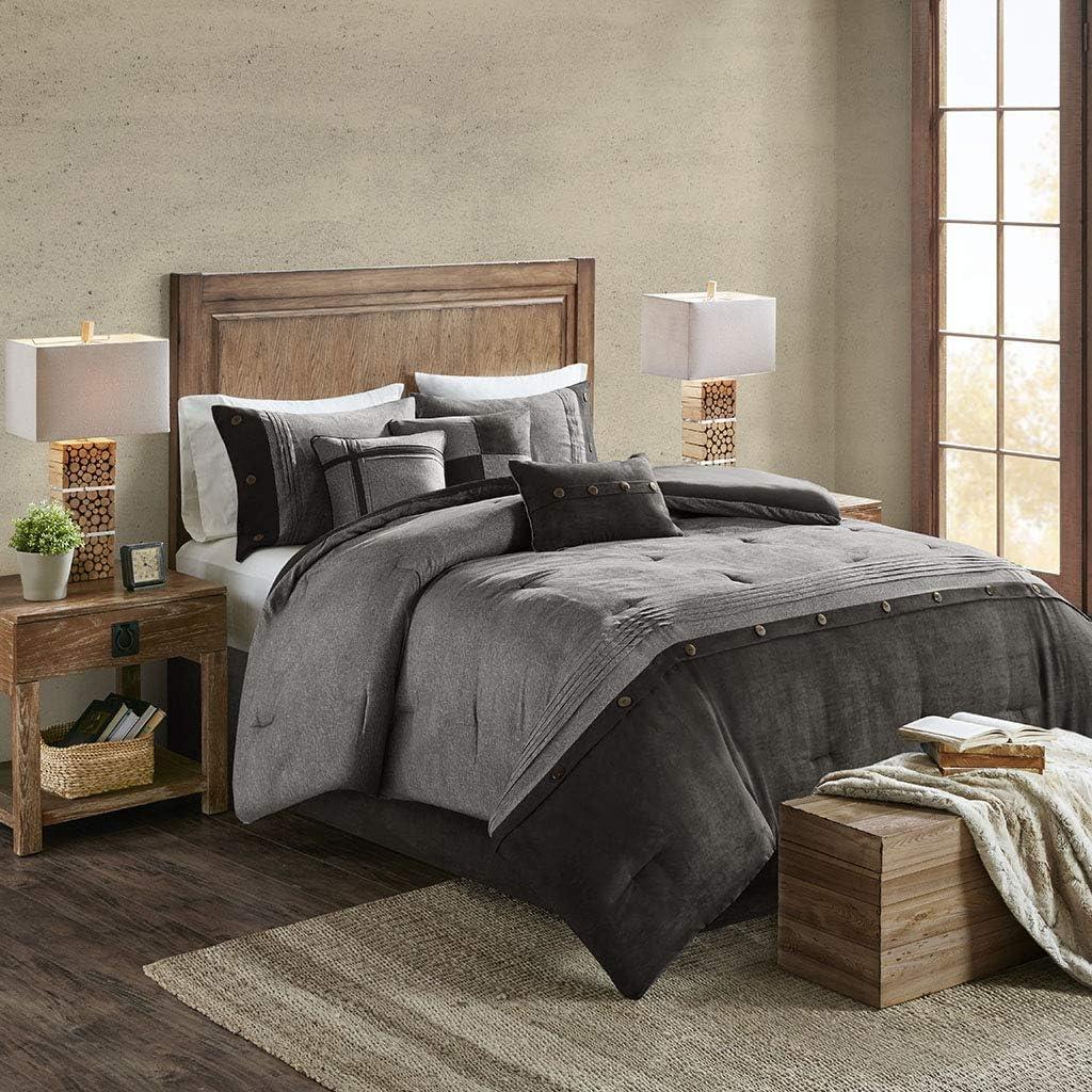 imageMadison Park Boone Cozy Comforter Set Faux Suede Deluxe Hotel Styling All Season Down Alternative Bedding Matching Shams Decorative Pillow Queen 90 in x 90 in Rustic Brown 7 PieceDark Grey 7pcs