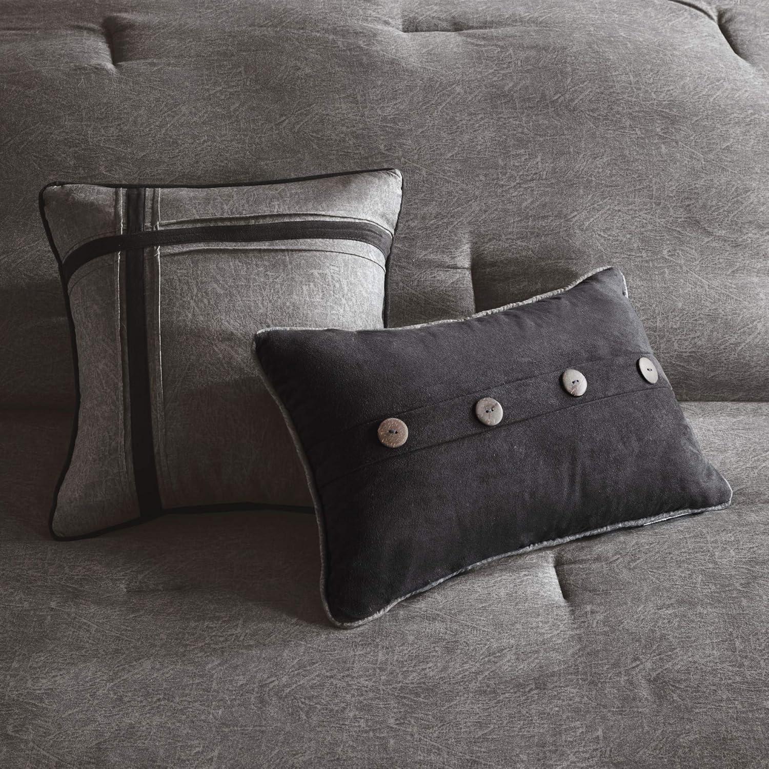 imageMadison Park Boone Cozy Comforter Set Faux Suede Deluxe Hotel Styling All Season Down Alternative Bedding Matching Shams Decorative Pillow Queen 90 in x 90 in Rustic Brown 7 PieceDark Grey 7pcs
