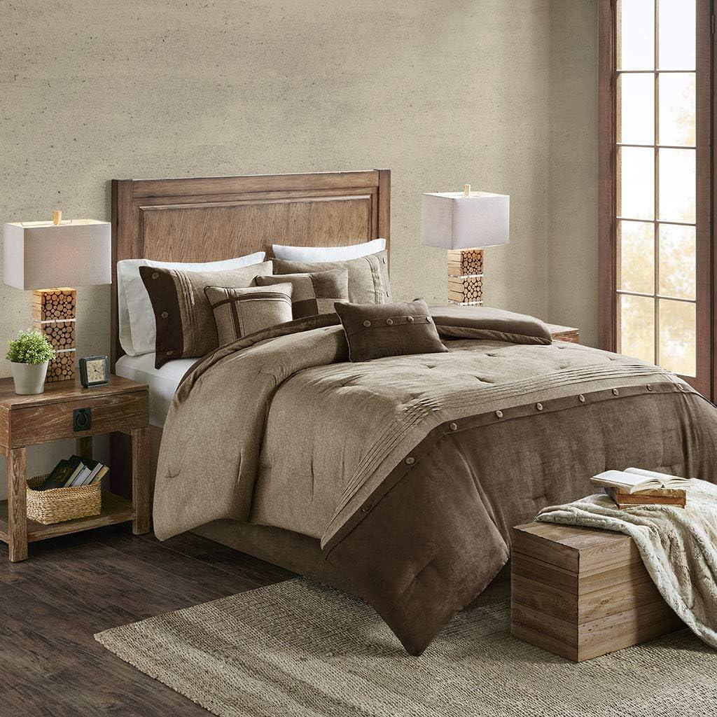 imageMadison Park Boone Cozy Comforter Set Faux Suede Deluxe Hotel Styling All Season Down Alternative Bedding Matching Shams Decorative Pillow Queen 90 in x 90 in Rustic Brown 7 PieceBrown 7pcs