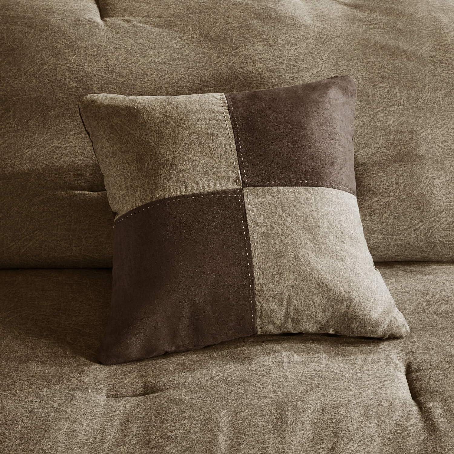 imageMadison Park Boone Cozy Comforter Set Faux Suede Deluxe Hotel Styling All Season Down Alternative Bedding Matching Shams Decorative Pillow Queen 90 in x 90 in Rustic Brown 7 PieceBrown 7pcs