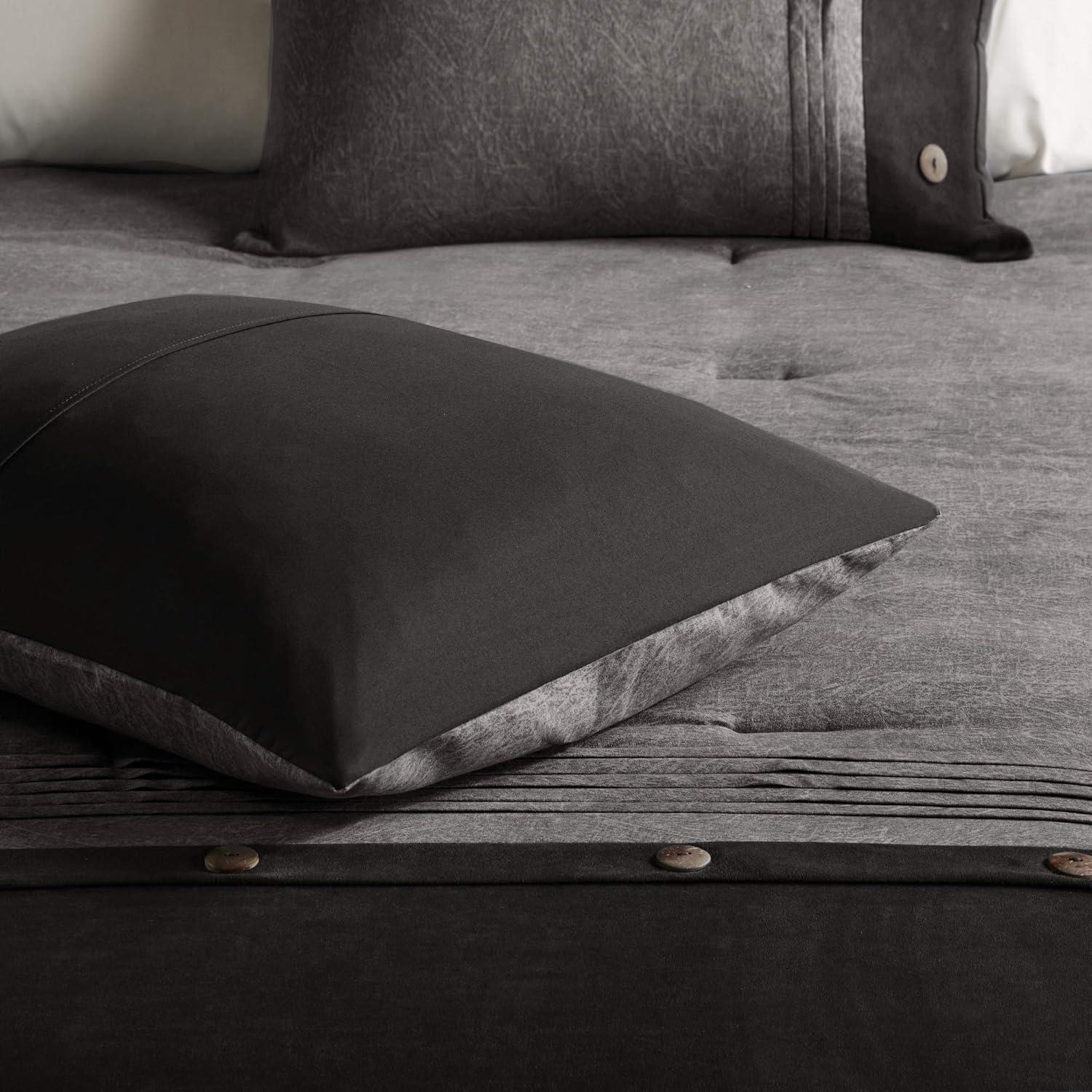 imageMadison Park Boone Cozy Comforter Set Faux Suede Deluxe Hotel Styling All Season Down Alternative Bedding Matching Shams Decorative Pillow Queen 90 in x 90 in Rustic Brown 7 PieceDark Grey 7pcs