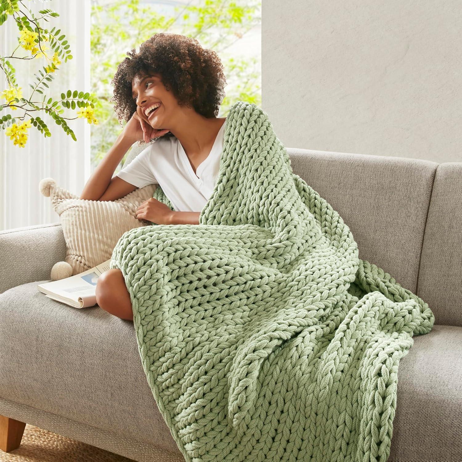 imageMadison Park Casual Acrylic Chunky Twice Knit Throw with Charcoal MP507315Sage Green